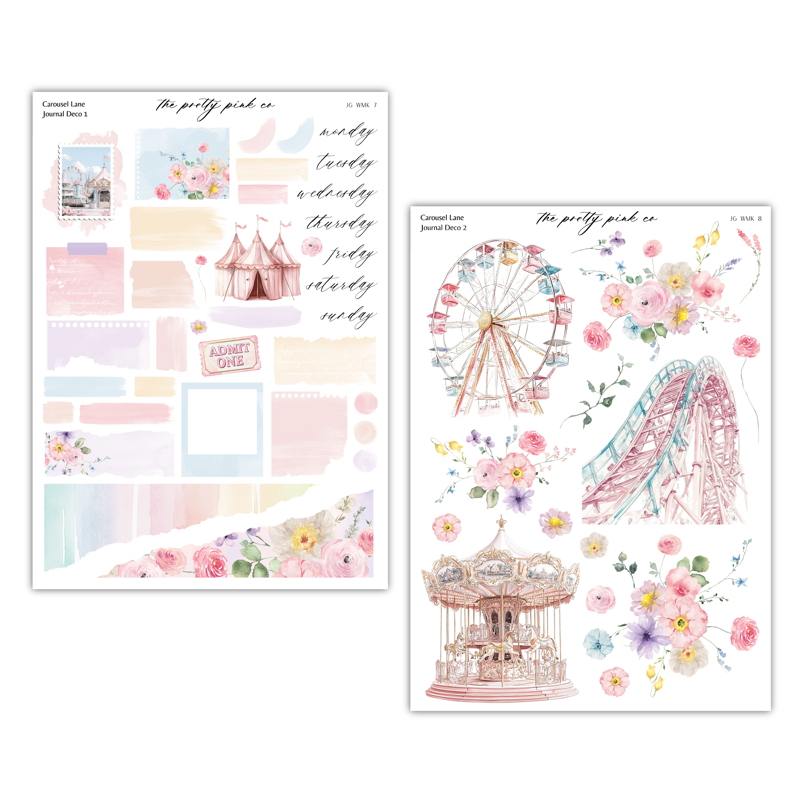 a paper pad with a ferris wheel and flowers on it
