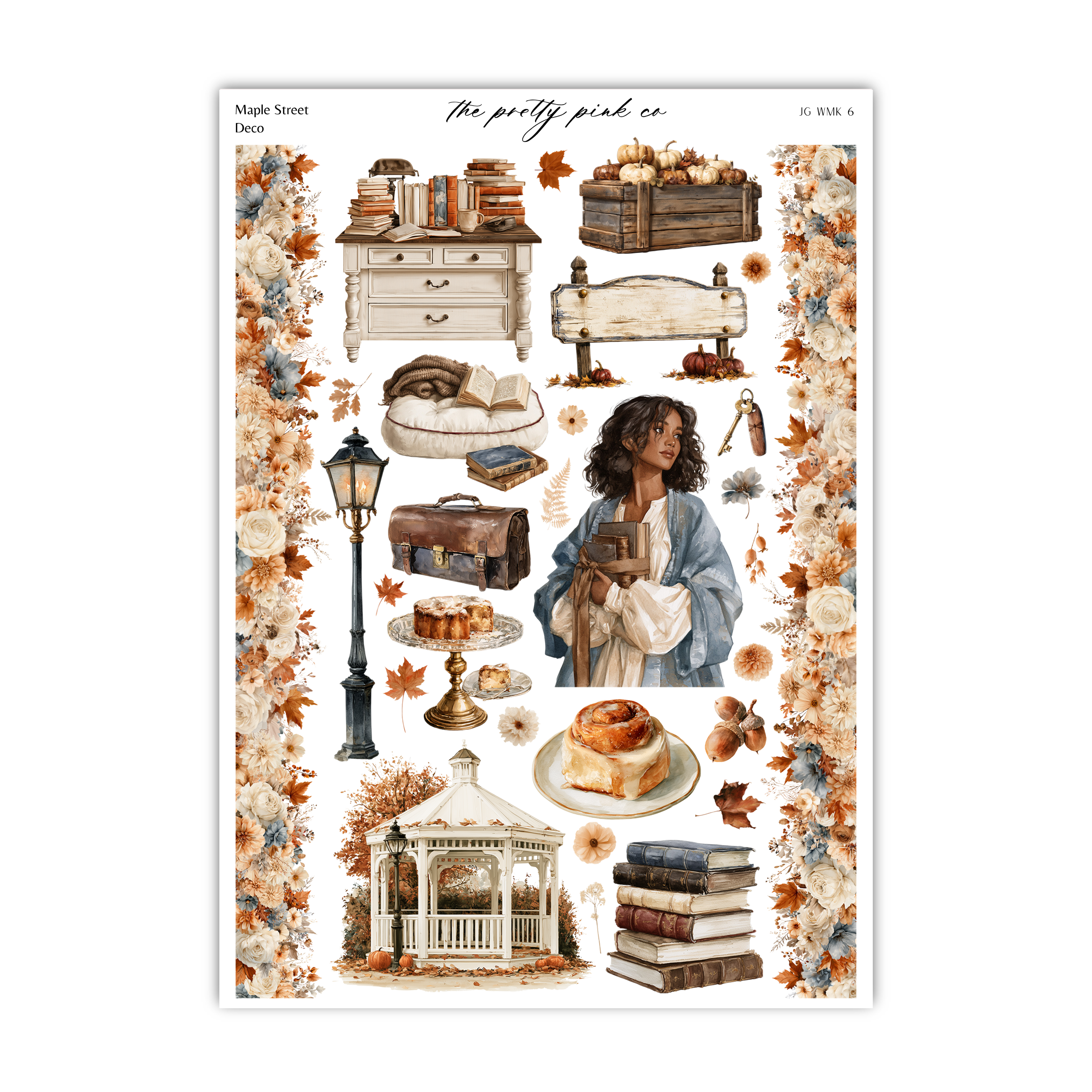 The image is a collage of various autumn-themed items, including a gazebo, books, pumpkins, and other seasonal decorations.
