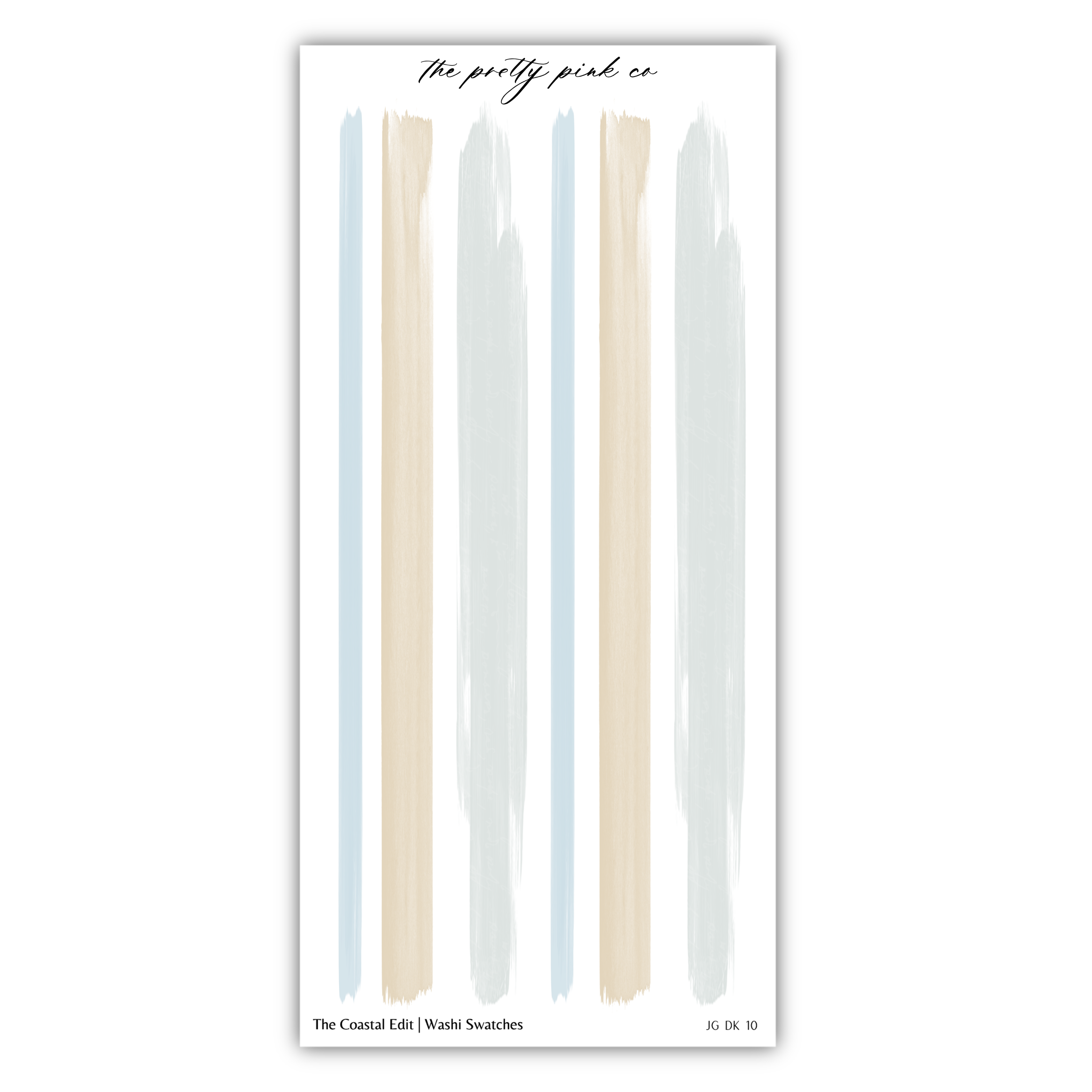 The image is a collage of various colored paint strokes arranged in a vertical line, with the text "The pretty pink co" written above the image.