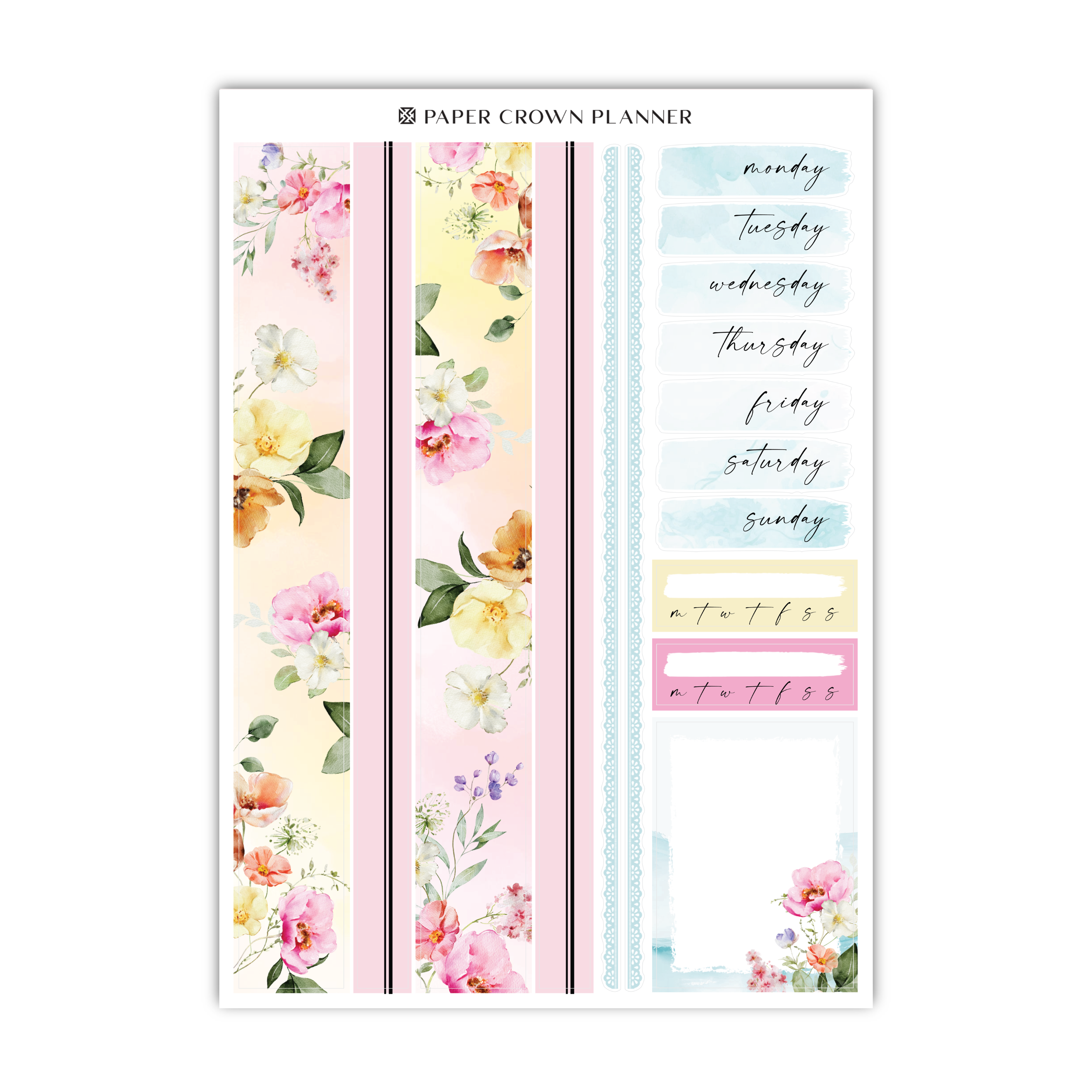 a pink and yellow floral planner sticker