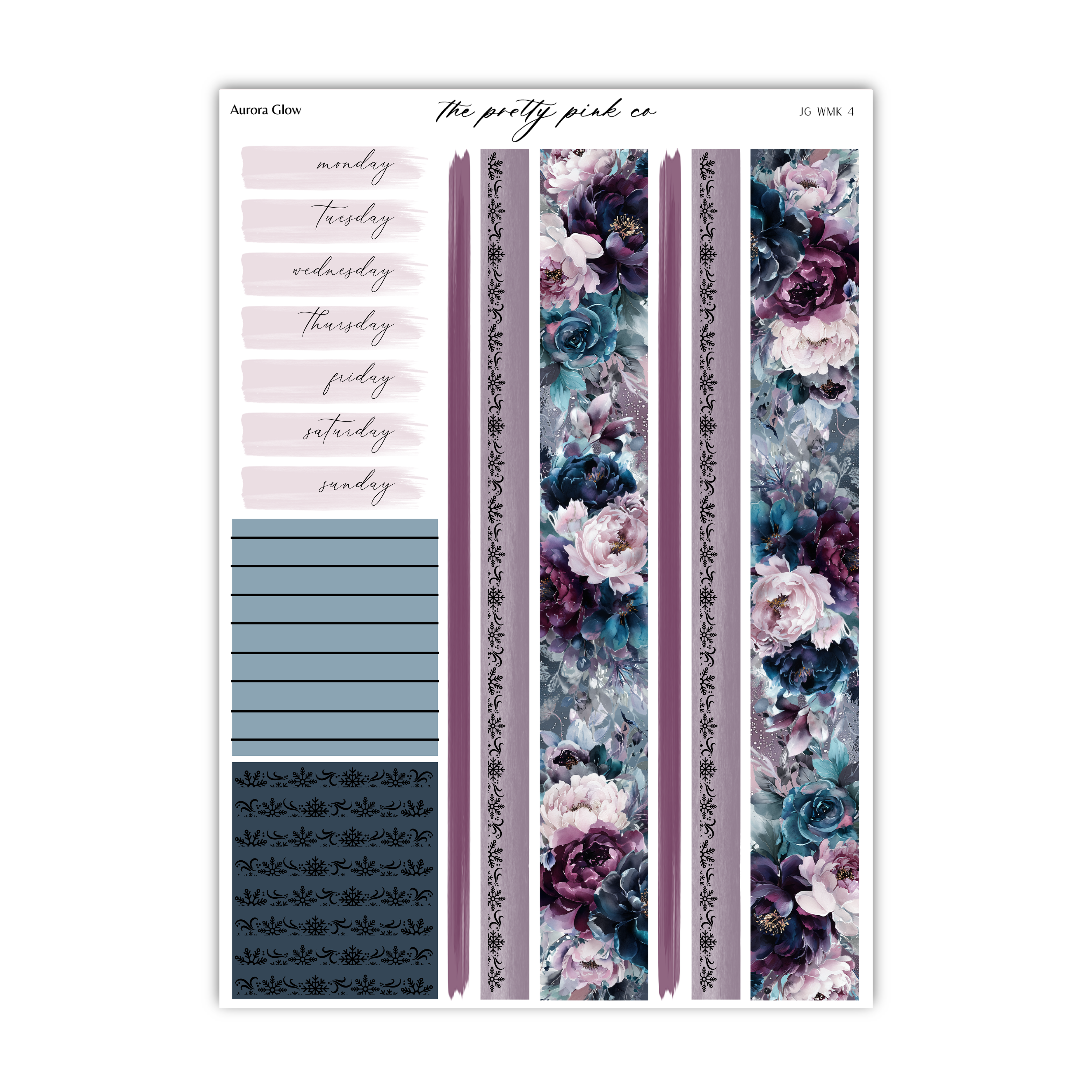 The image is a colorful and visually appealing scrapbook page featuring a variety of floral designs, including purple and blue flowers, as well as a patterned background.