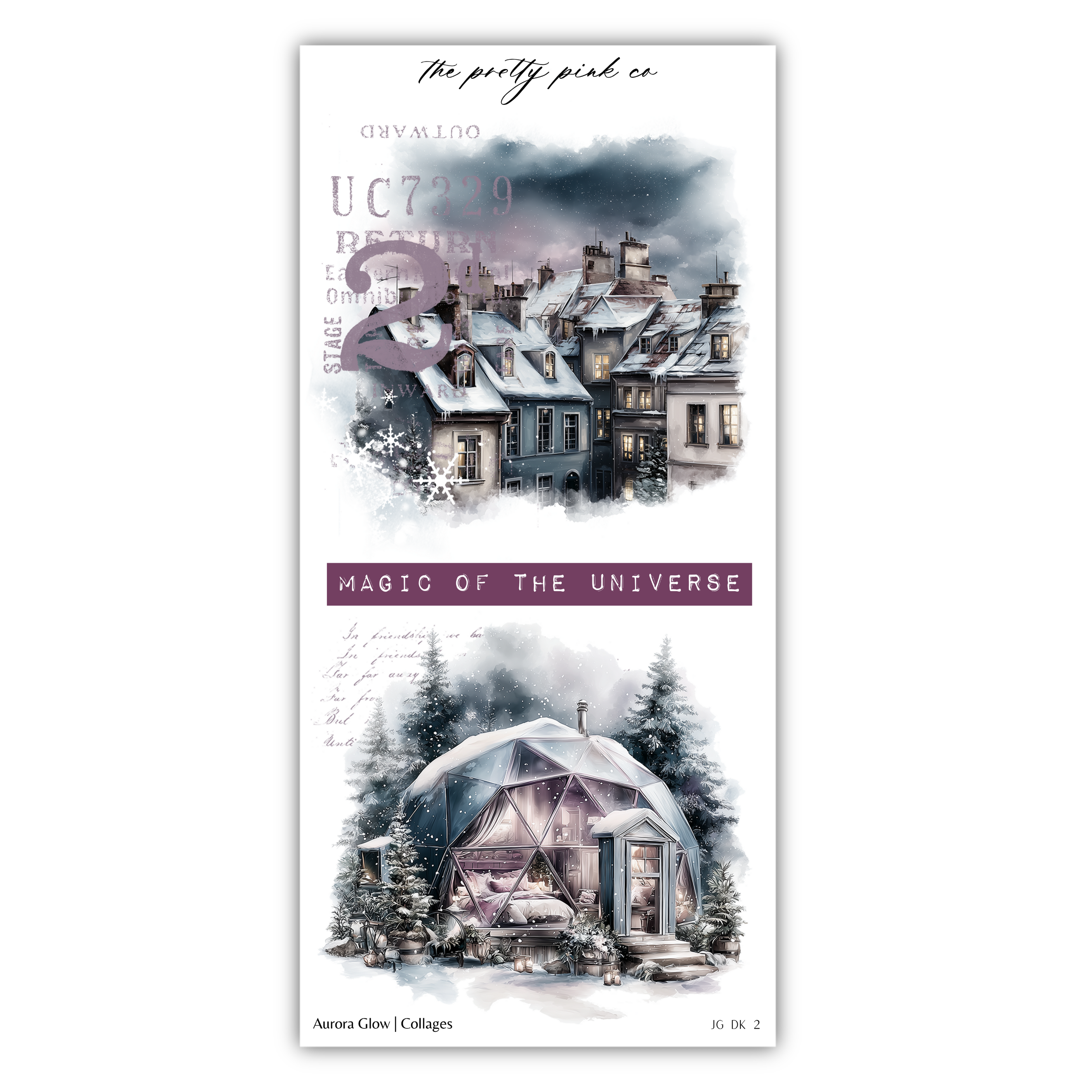 The image is a collage featuring a snowy village scene and a dome-shaped structure, with the title "Magic of the Universe" prominently displayed.