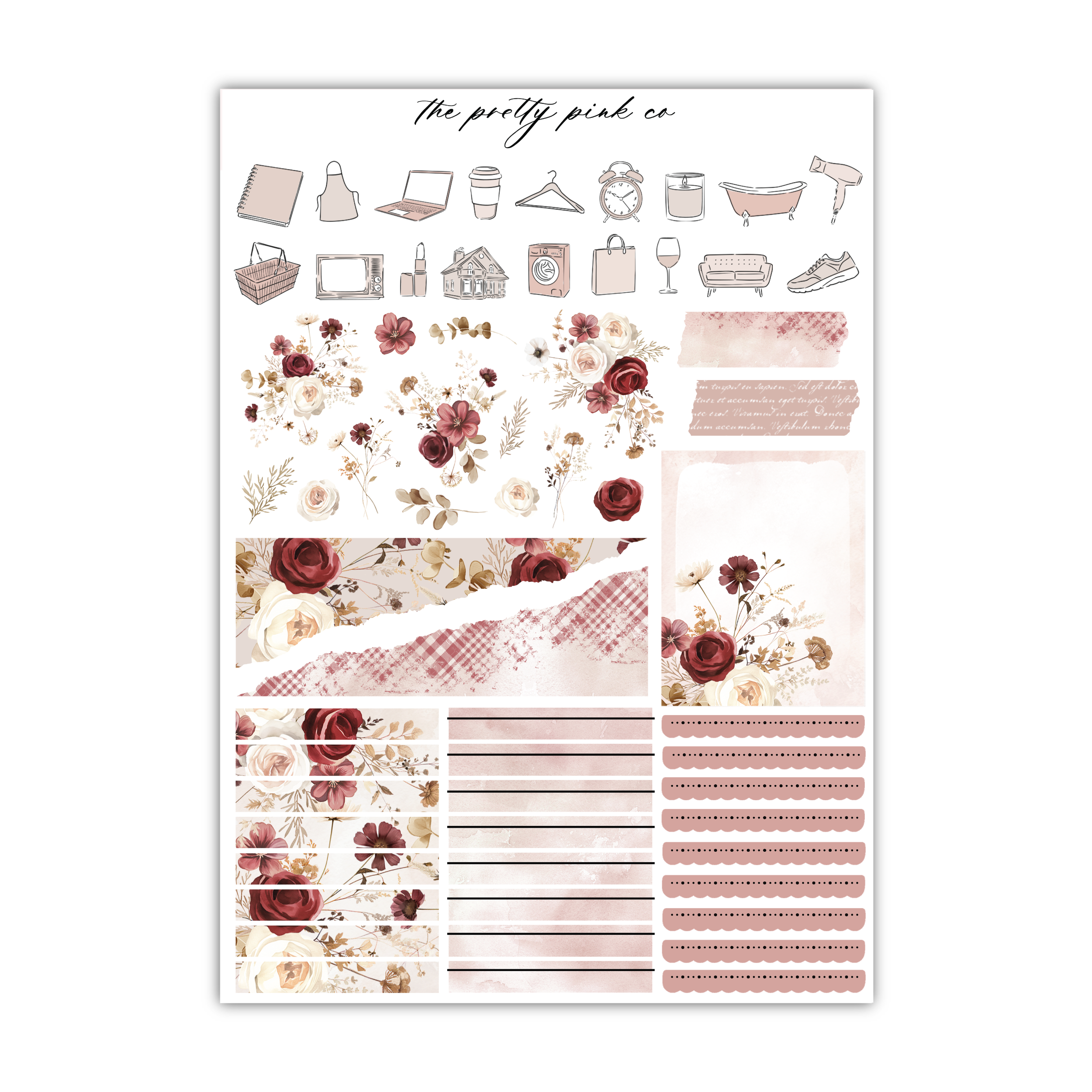 a sheet of stickers with flowers on it