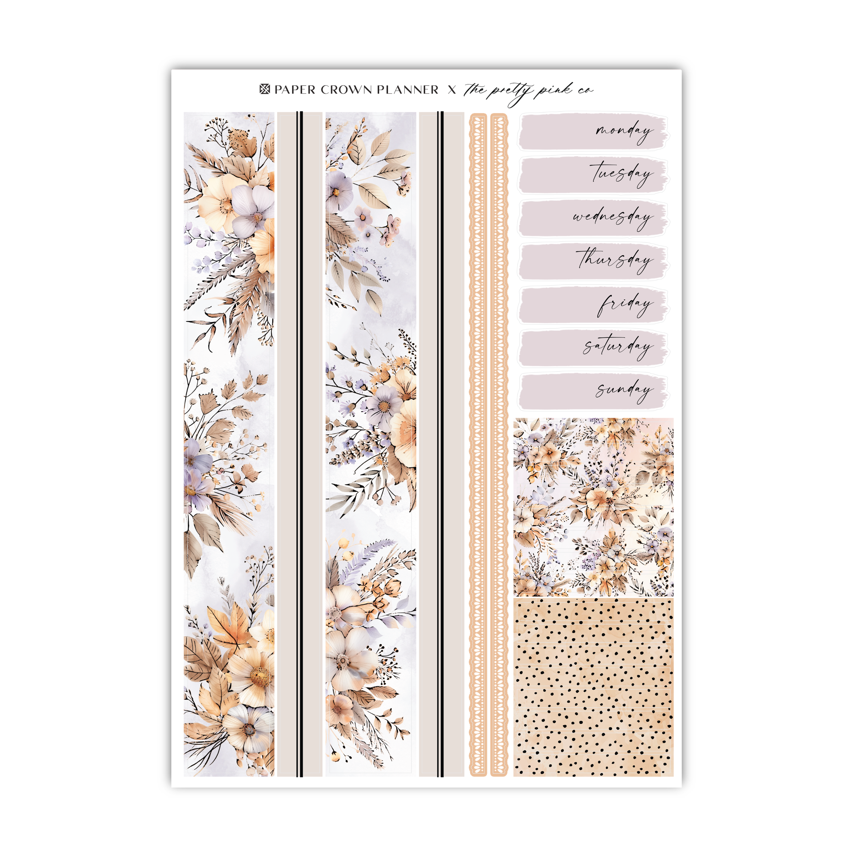 a sticker sheet with a floral pattern on it