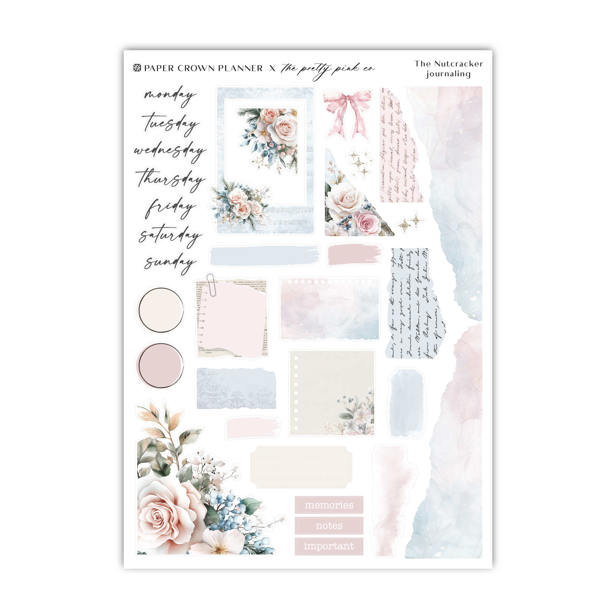 a sticker sheet with flowers and words on it