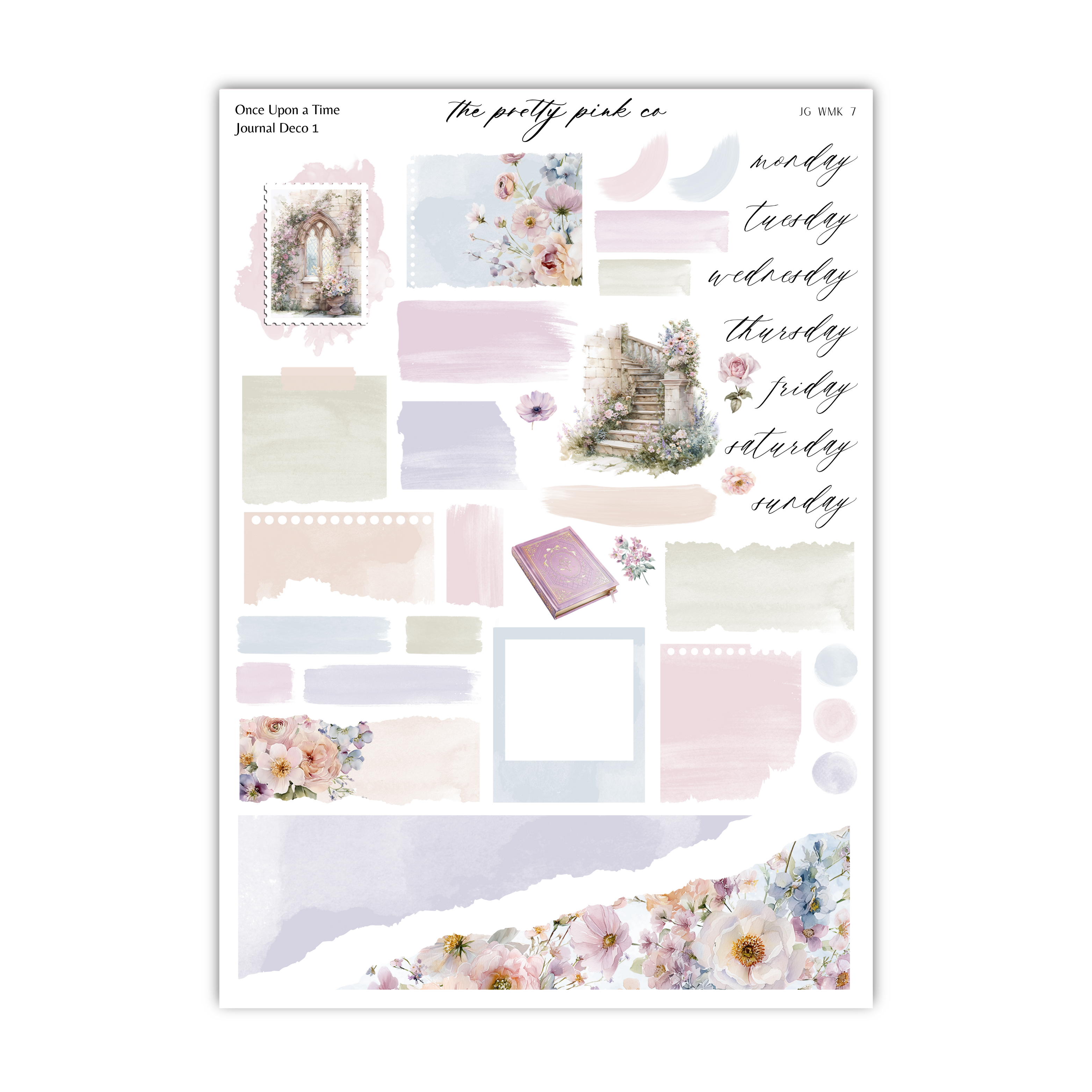 The image is a collage of various images, including floral elements, a book, and a staircase, arranged in a visually appealing manner.