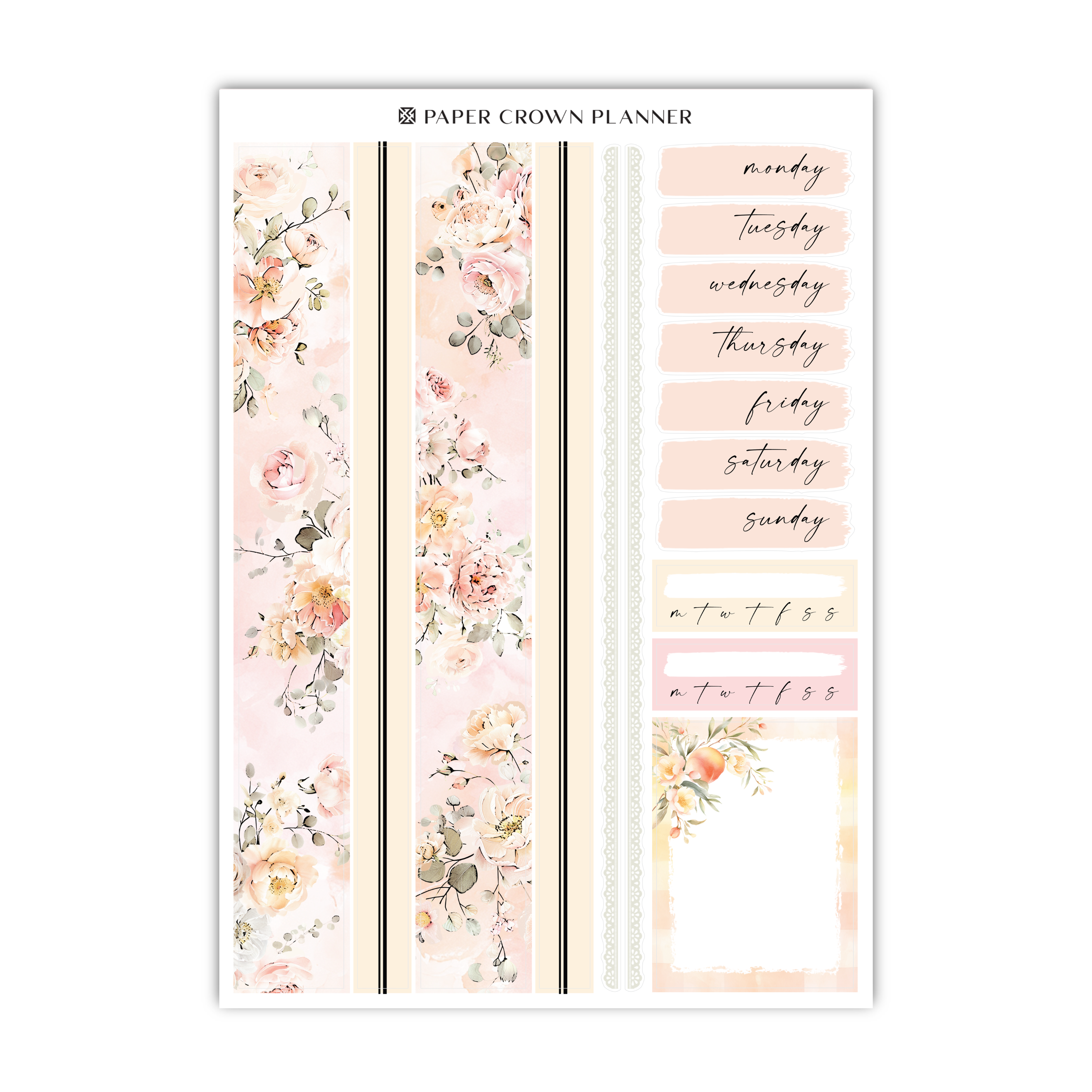 a planner sticker with flowers and stripes