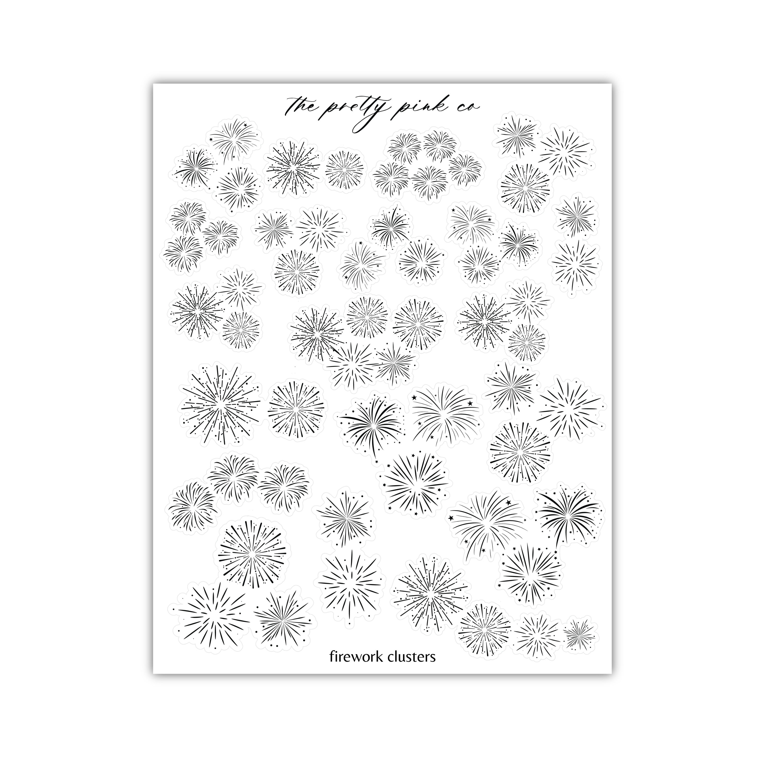 a white poster with a bunch of fireworks on it