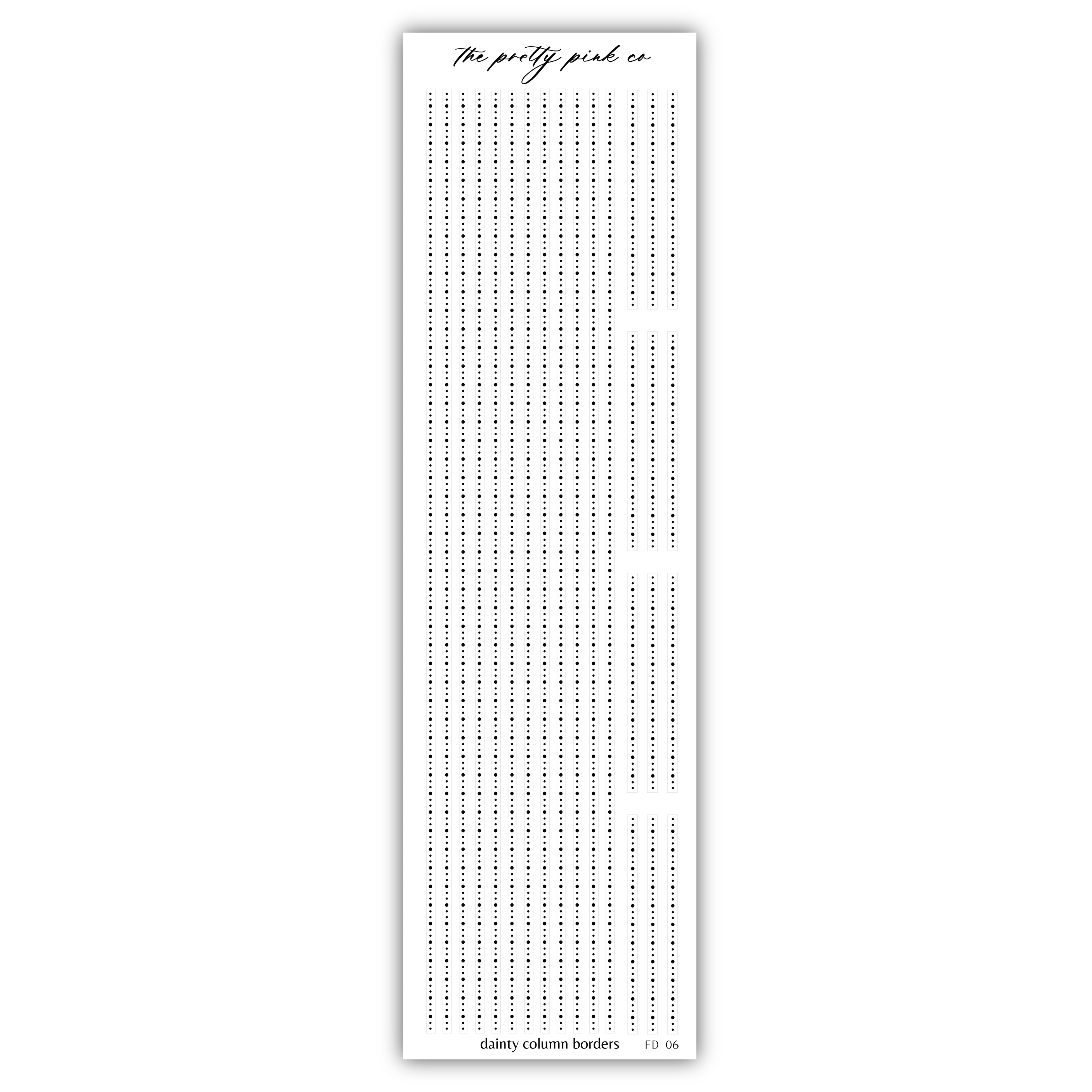a white sticker with a black and white dotted design