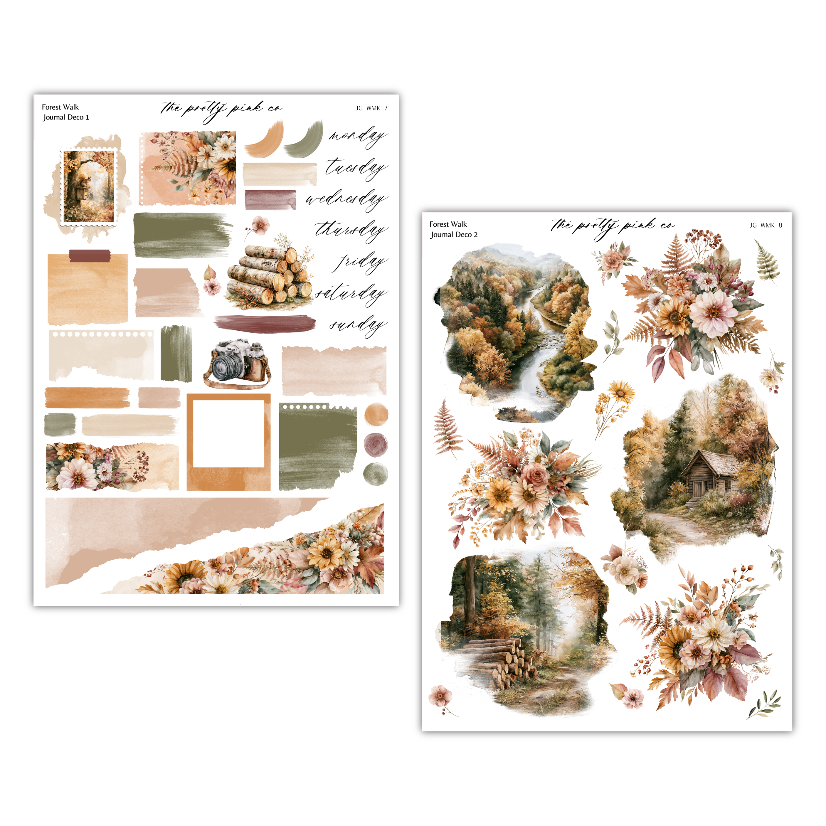 various floral and nature-themed elements, including flowers, leaves, and a forest scene. The elements are arranged in a way that suggests a collage or a collection of images. The image does not contain any text, and the descriptions provided are limited to the visual content of the image.