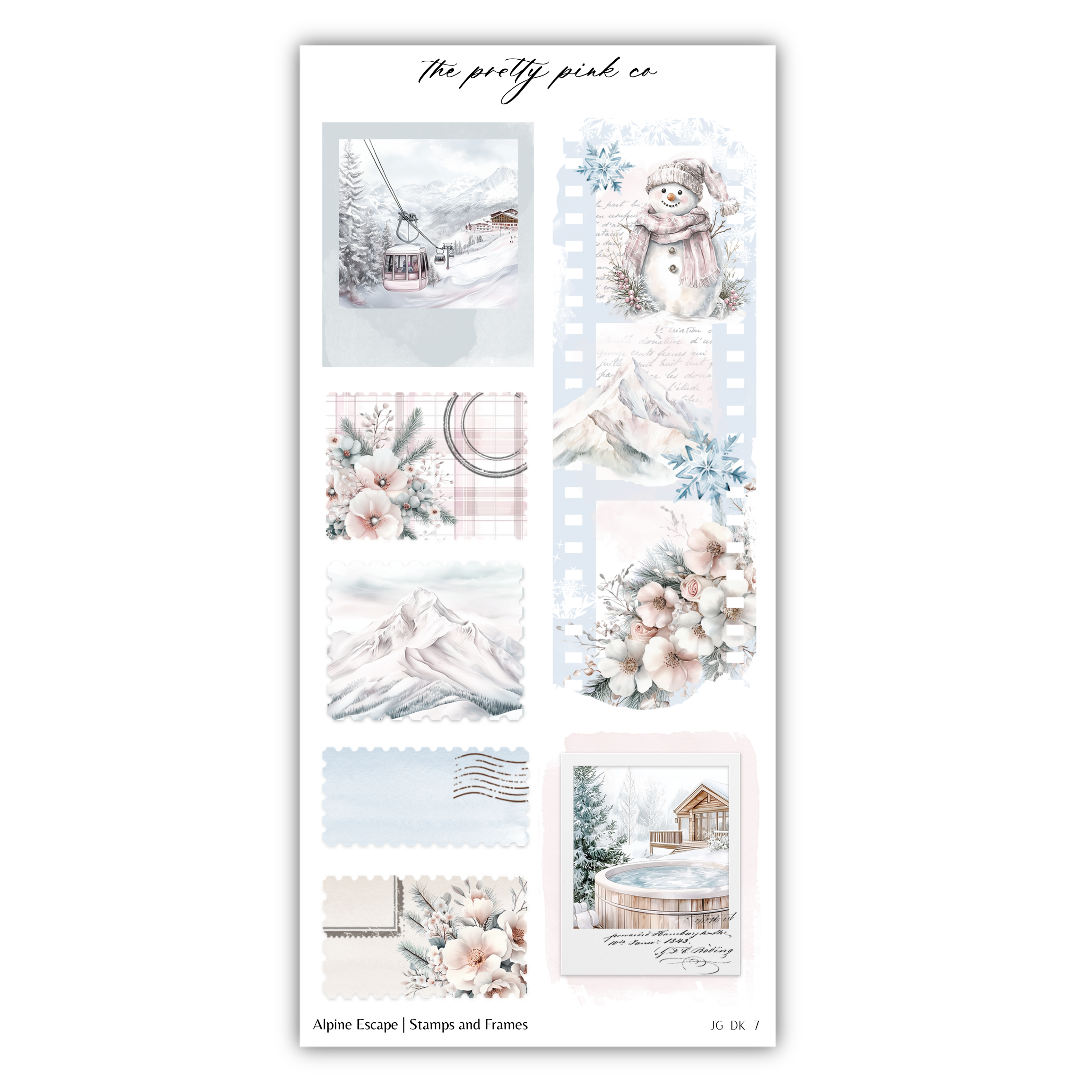a sticker with a picture of a snowy mountain scene