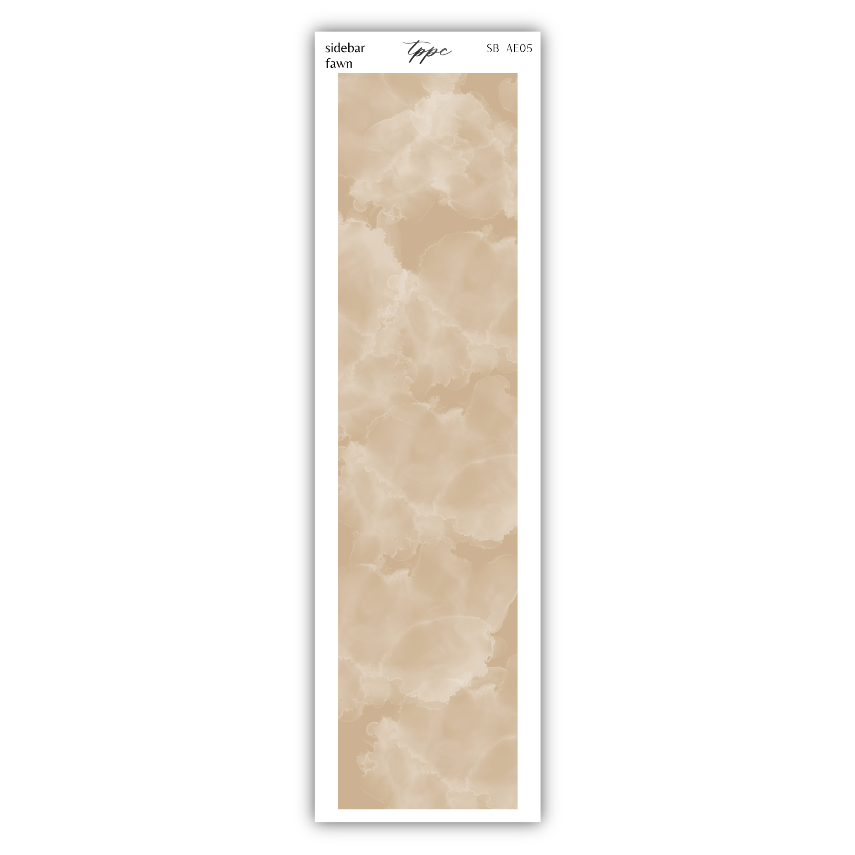 a white bookmark with a beige background