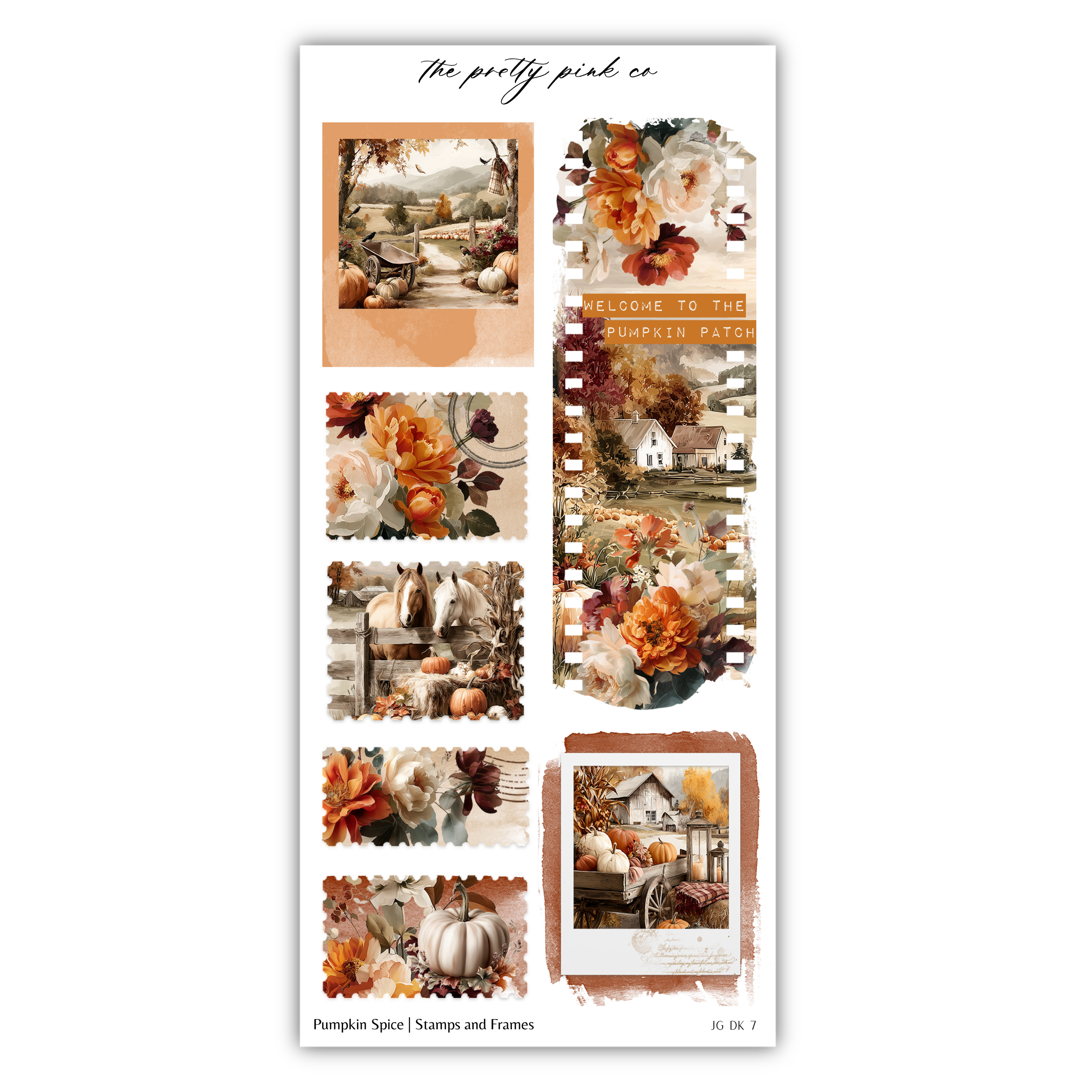 The image is a collage of various autumn-themed images, including pumpkins, flowers, and a pumpkin patch. The collage is titled "The pretty pink co" and includes a welcome message for the pumpkin patch.