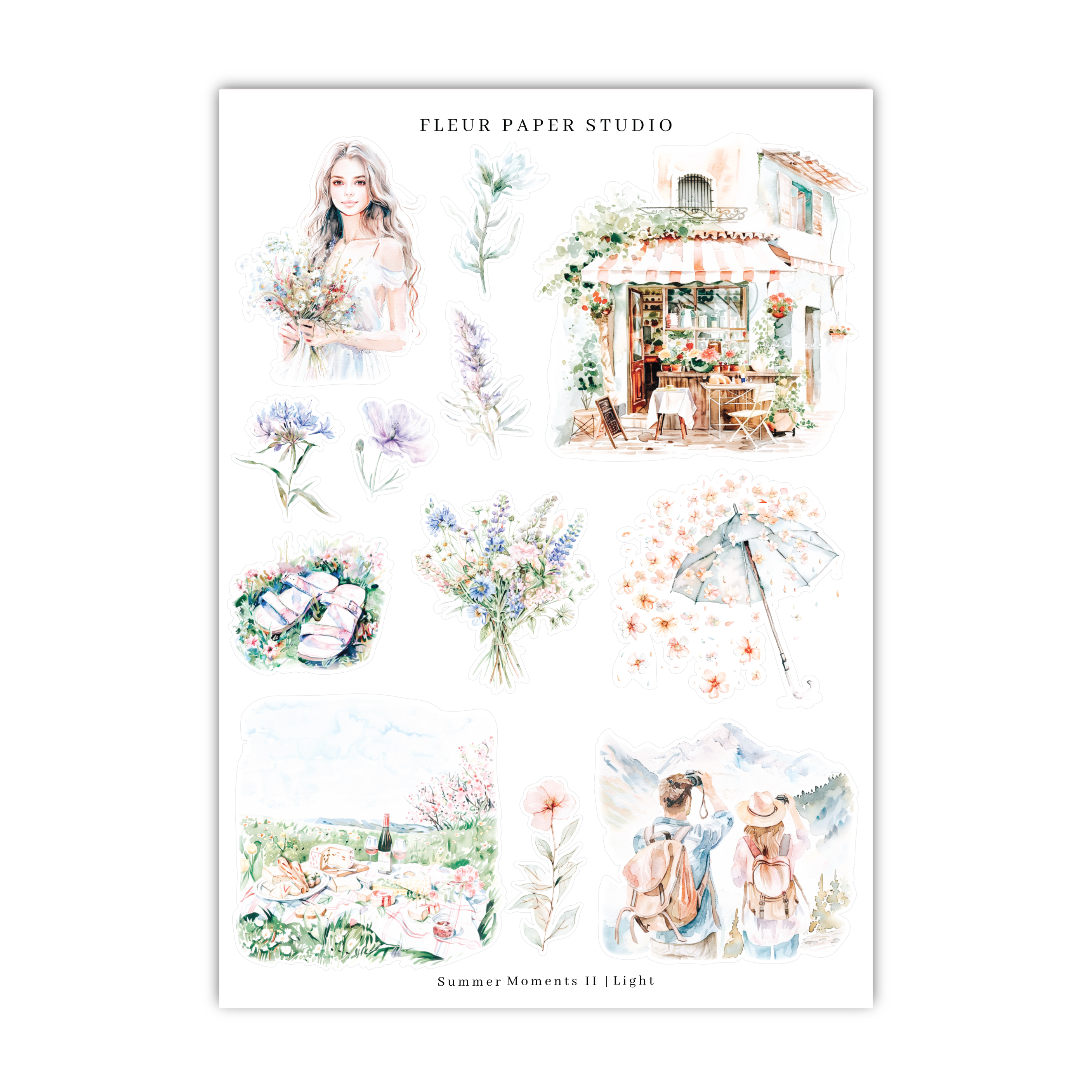a sheet of paper with flowers and pictures on it