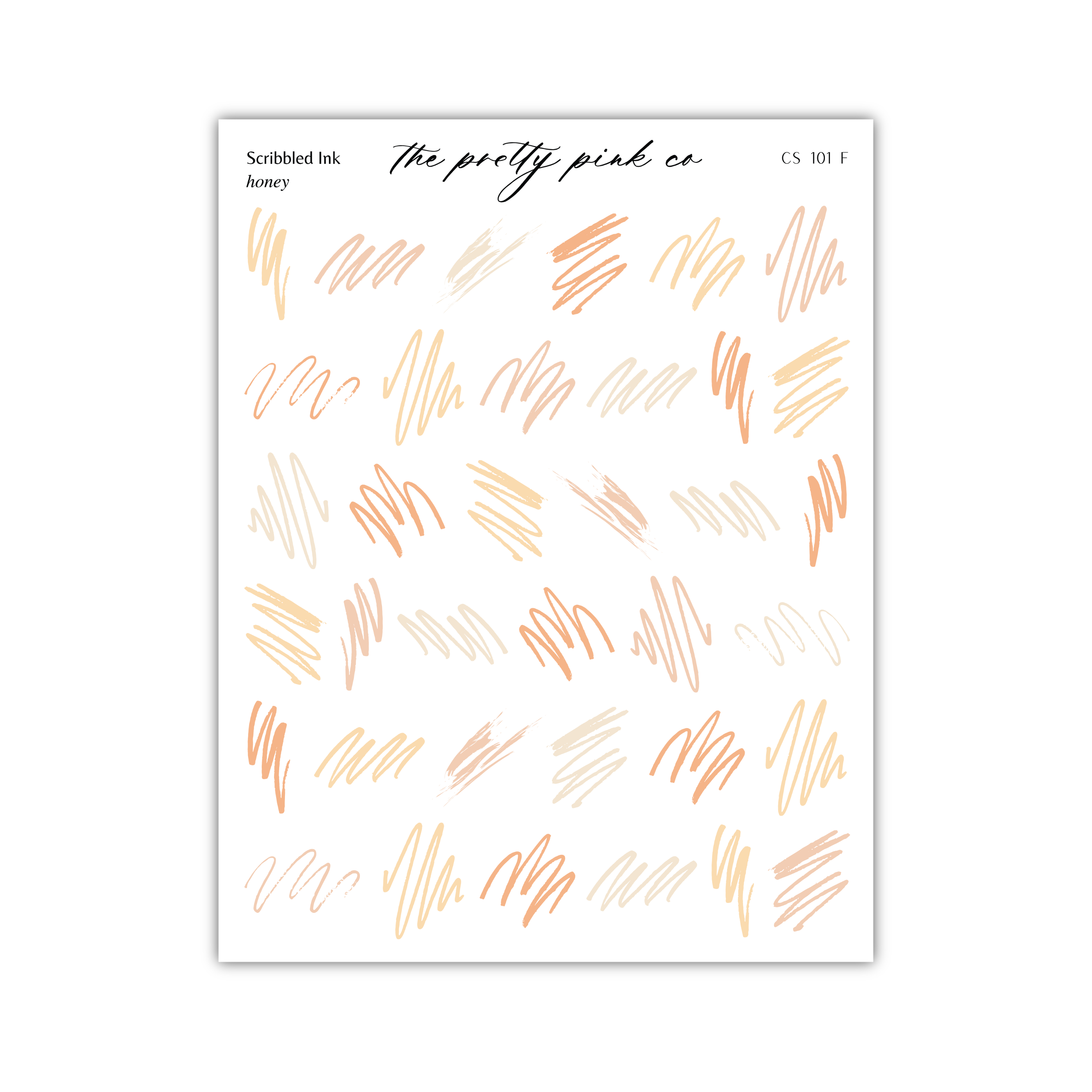 The image is a collection of various colored lines and strokes, likely representing different types of ink or pigments. The text "Scribbled ink honey" is visible, suggesting that the image is related to the product or brand of the ink.