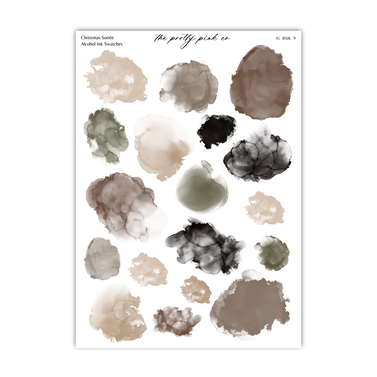 a collection of abstract watercolor brushstrokes in various shades of brown, black, and beige, arranged in a grid-like pattern.