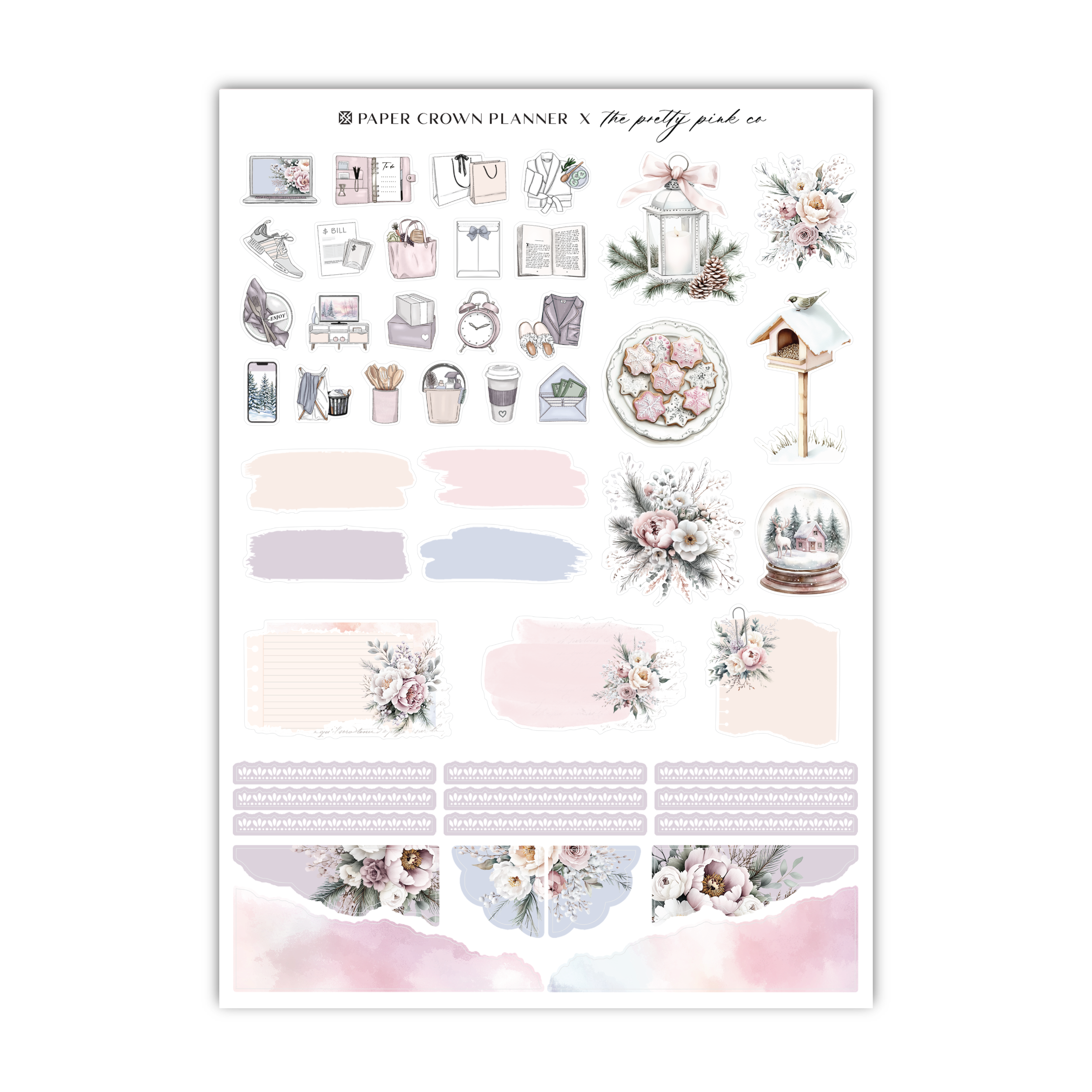 a sticker sheet with flowers and other things