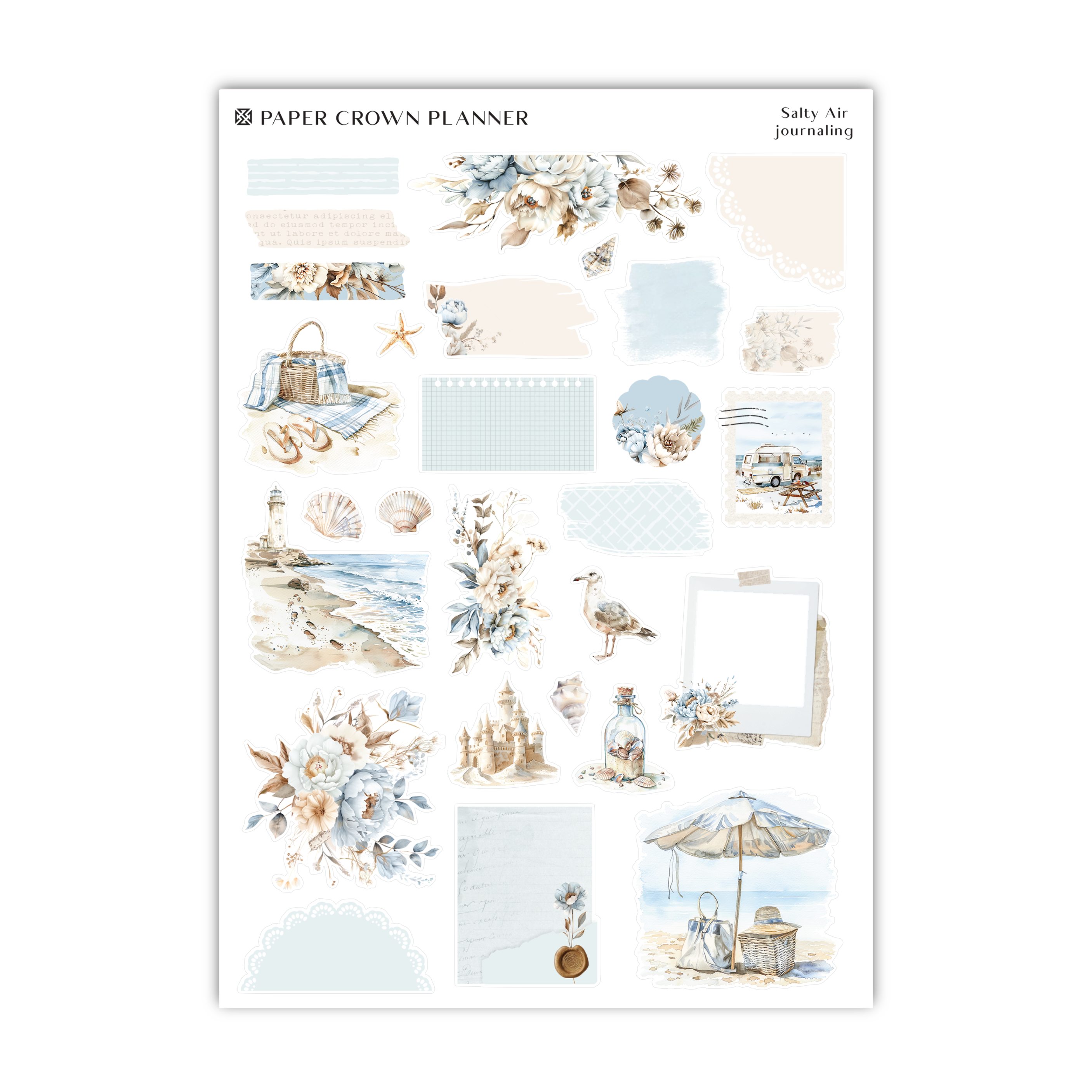 a sticker sheet with a beach scene