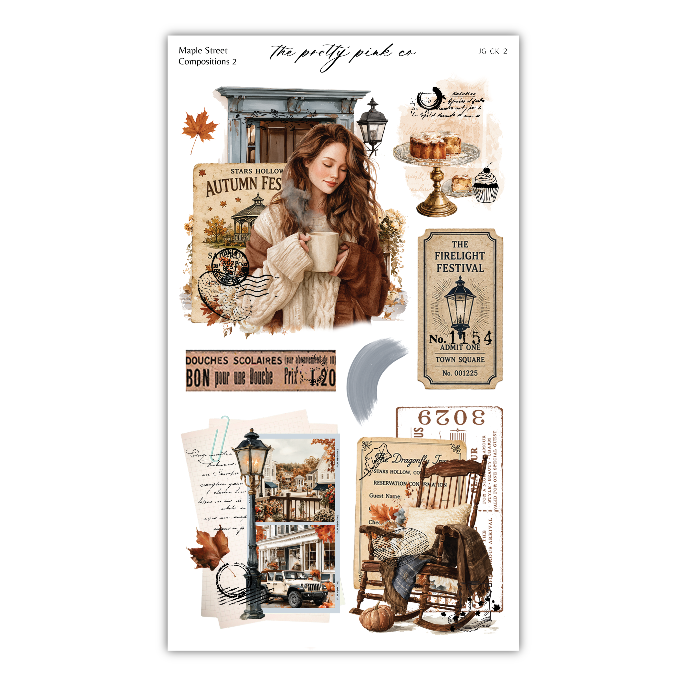 The image is a collage of various autumn-themed elements, including a woman holding a cup, a fireplace, a lantern, and other seasonal decorations.