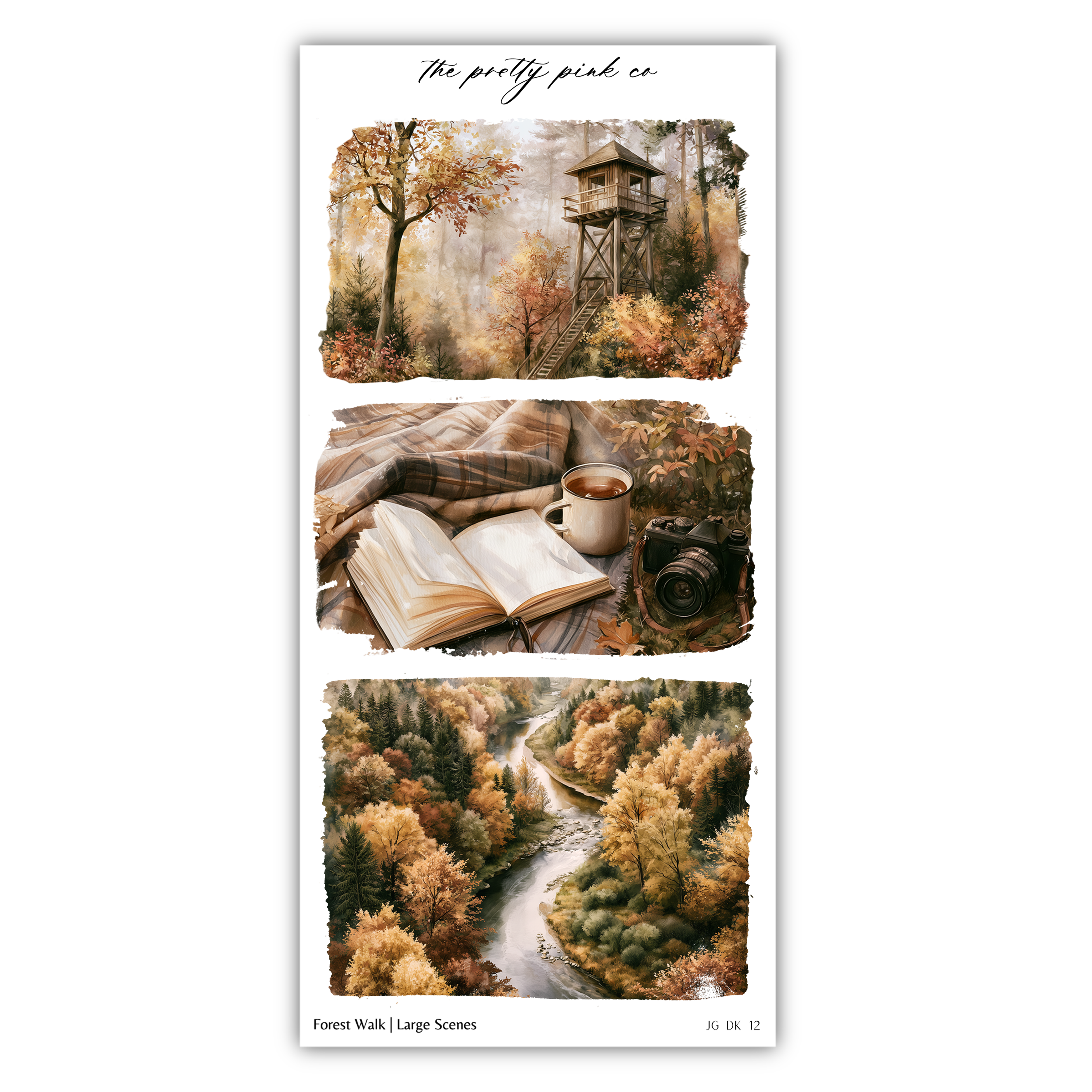 The image is a collage of three pictures depicting various scenes, including a forest walk, a cozy reading session, and a scenic landscape.