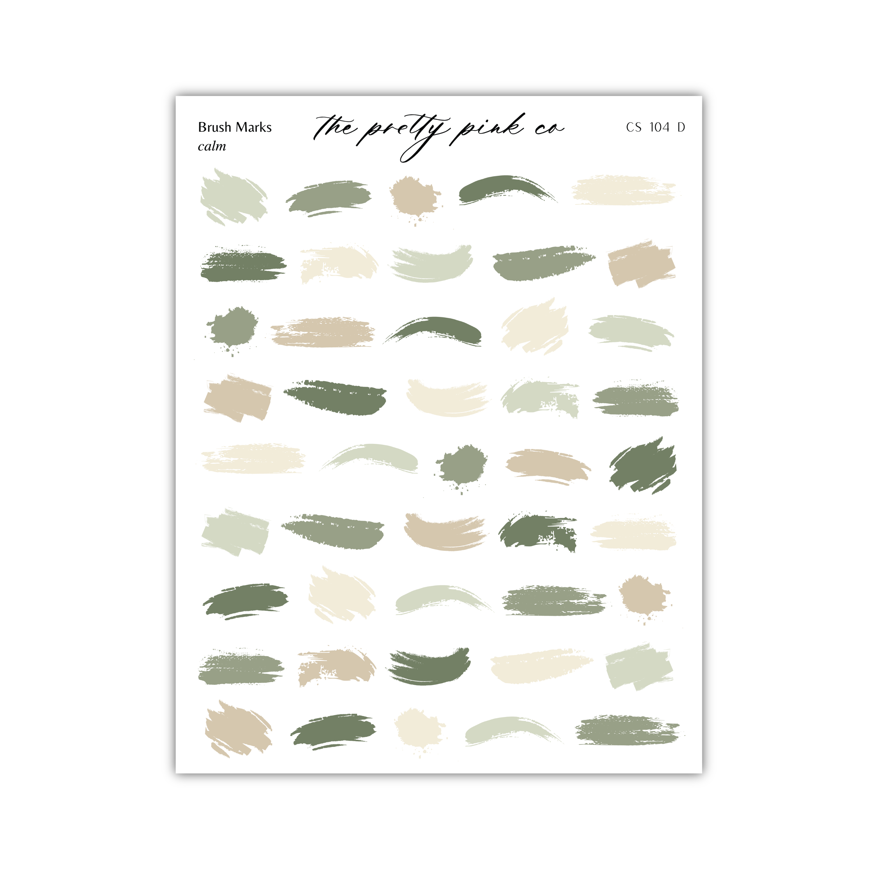 a collection of brush strokes in various shades of green, beige, and brown, arranged in a grid-like pattern.