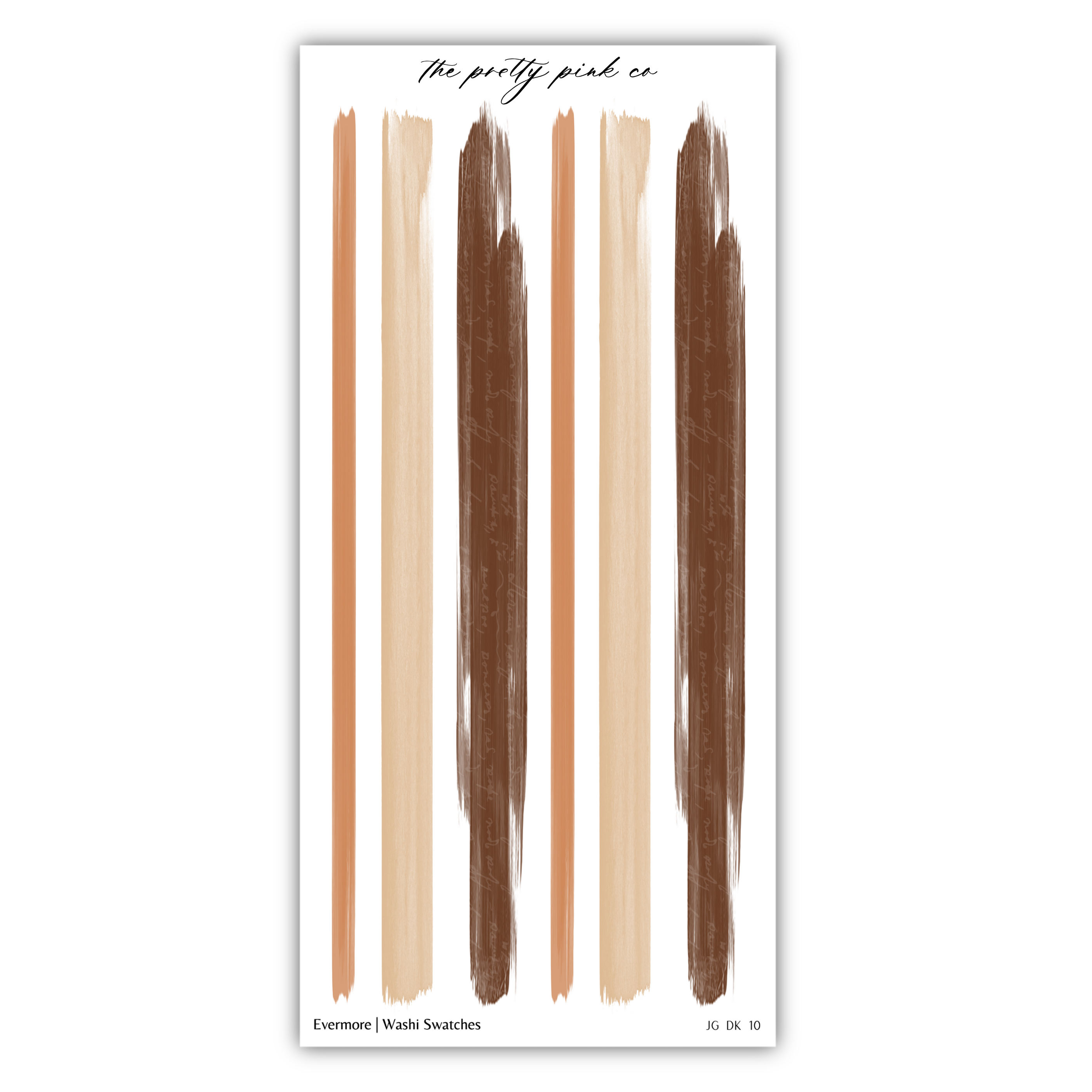 The image is a collection of abstract brush strokes in various shades of brown and beige, arranged in a vertical line.