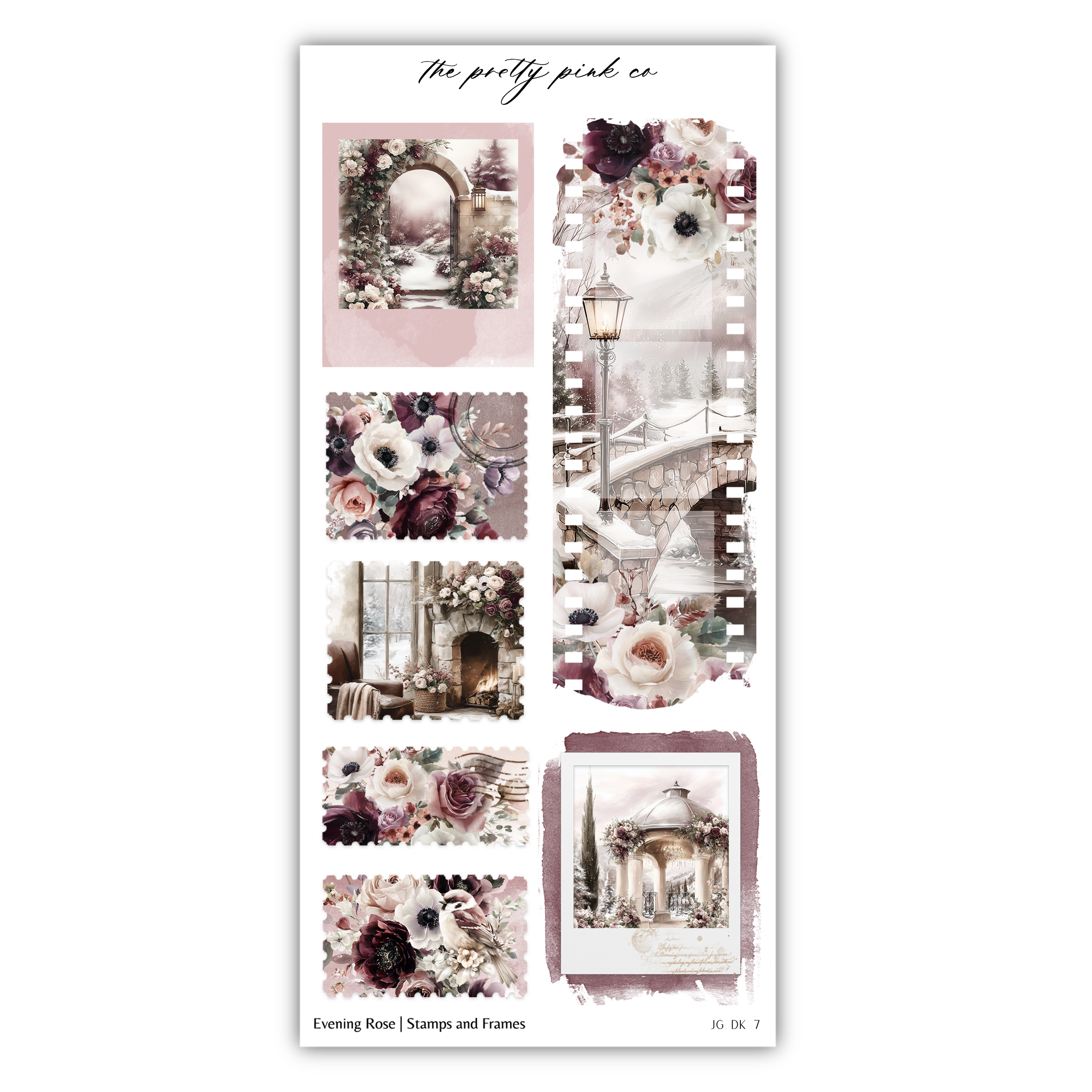 The image is a collage of various floral and architectural elements, including roses, frames, and frames.