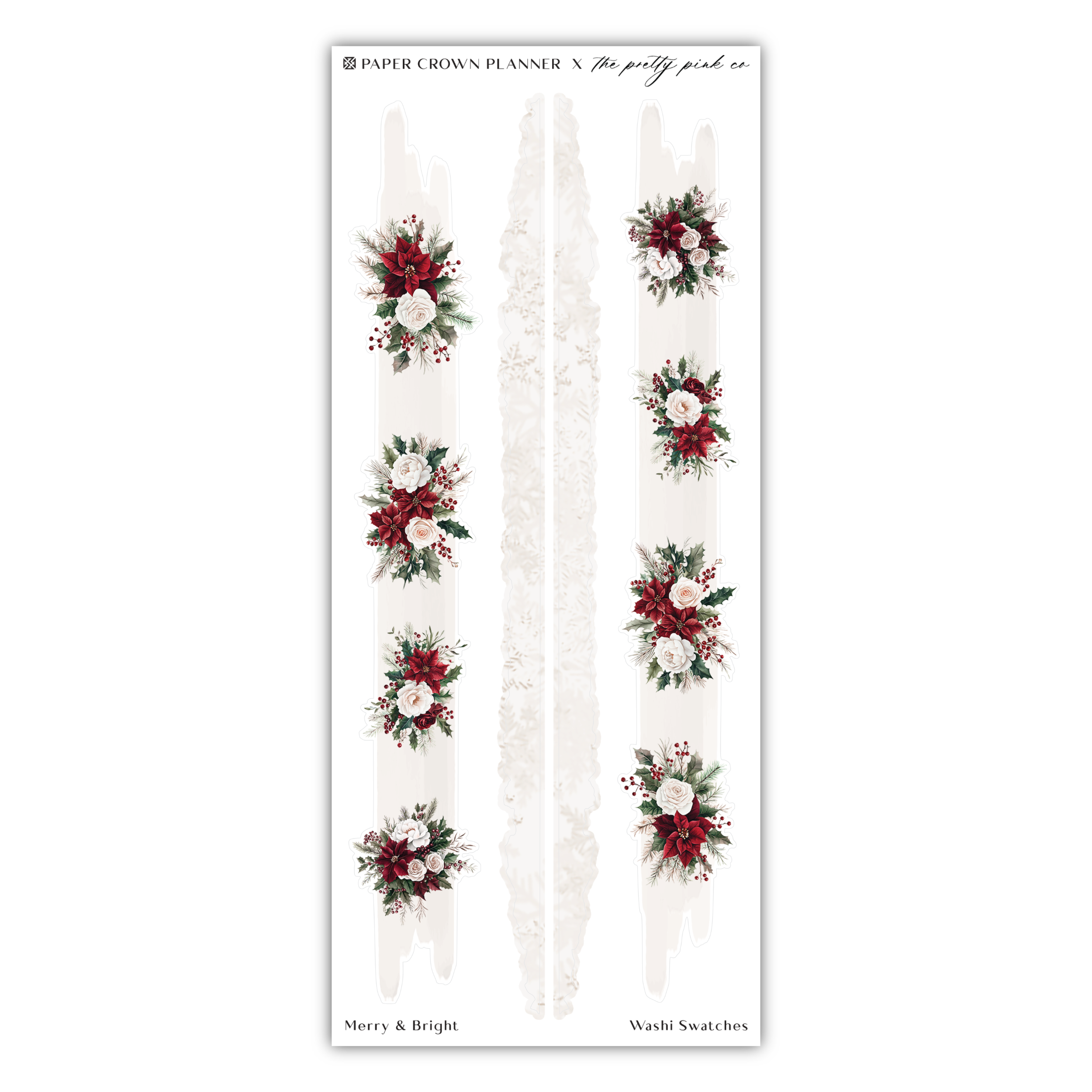 a white sticker with red flowers on it