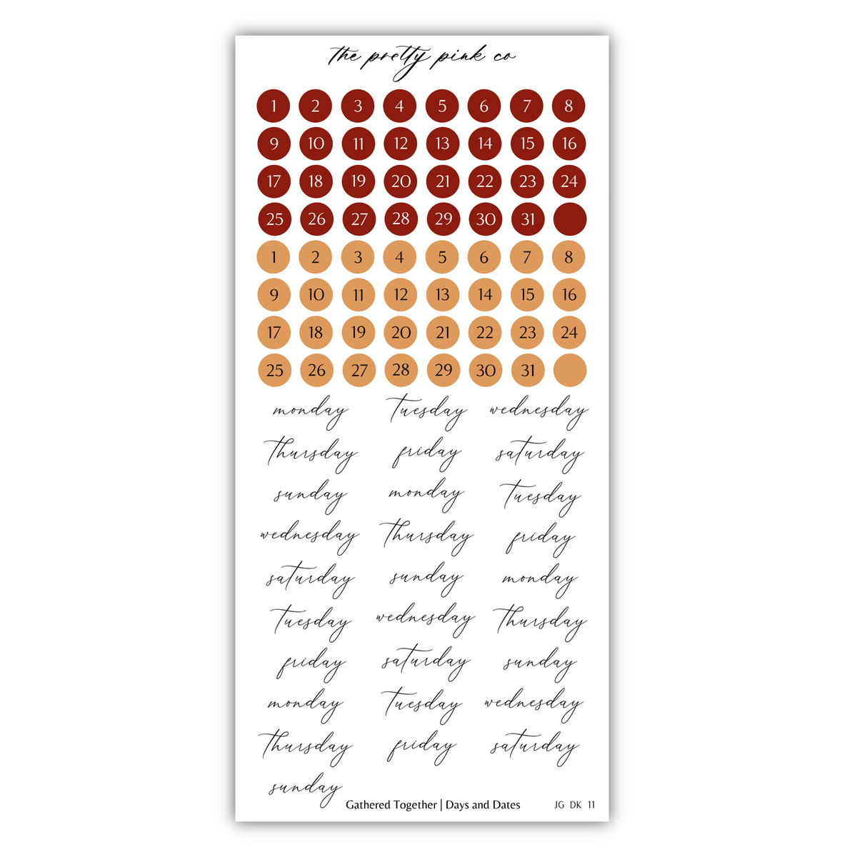 The image is a calendar with a grid of numbered days and a separate grid of colored circles representing the days of the week.