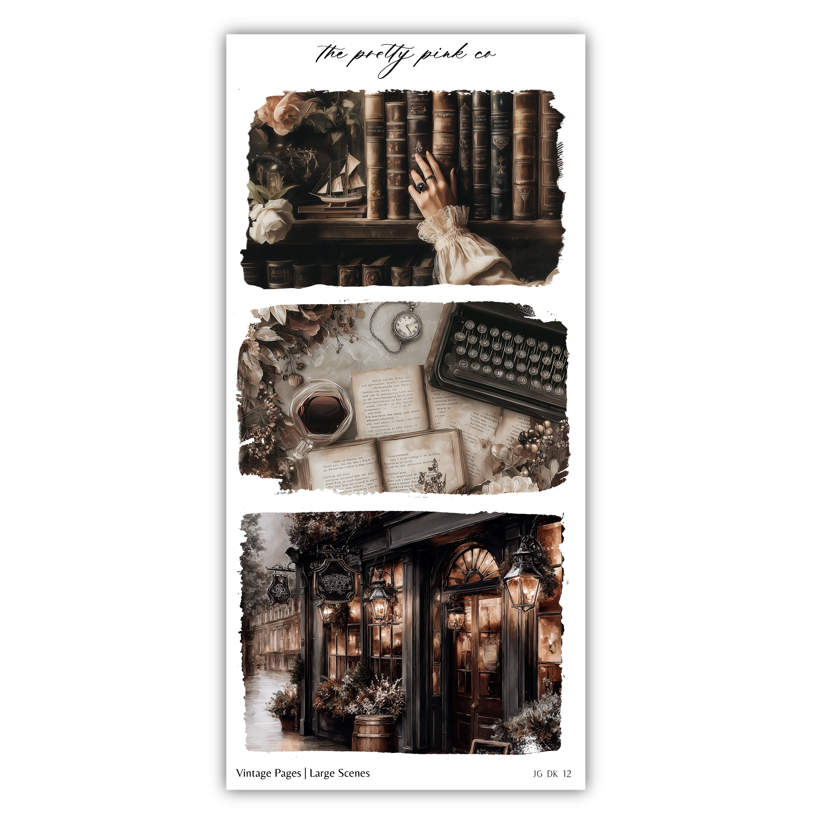 The image is a collage of three pictures depicting various scenes related to books, reading, and vintage items.