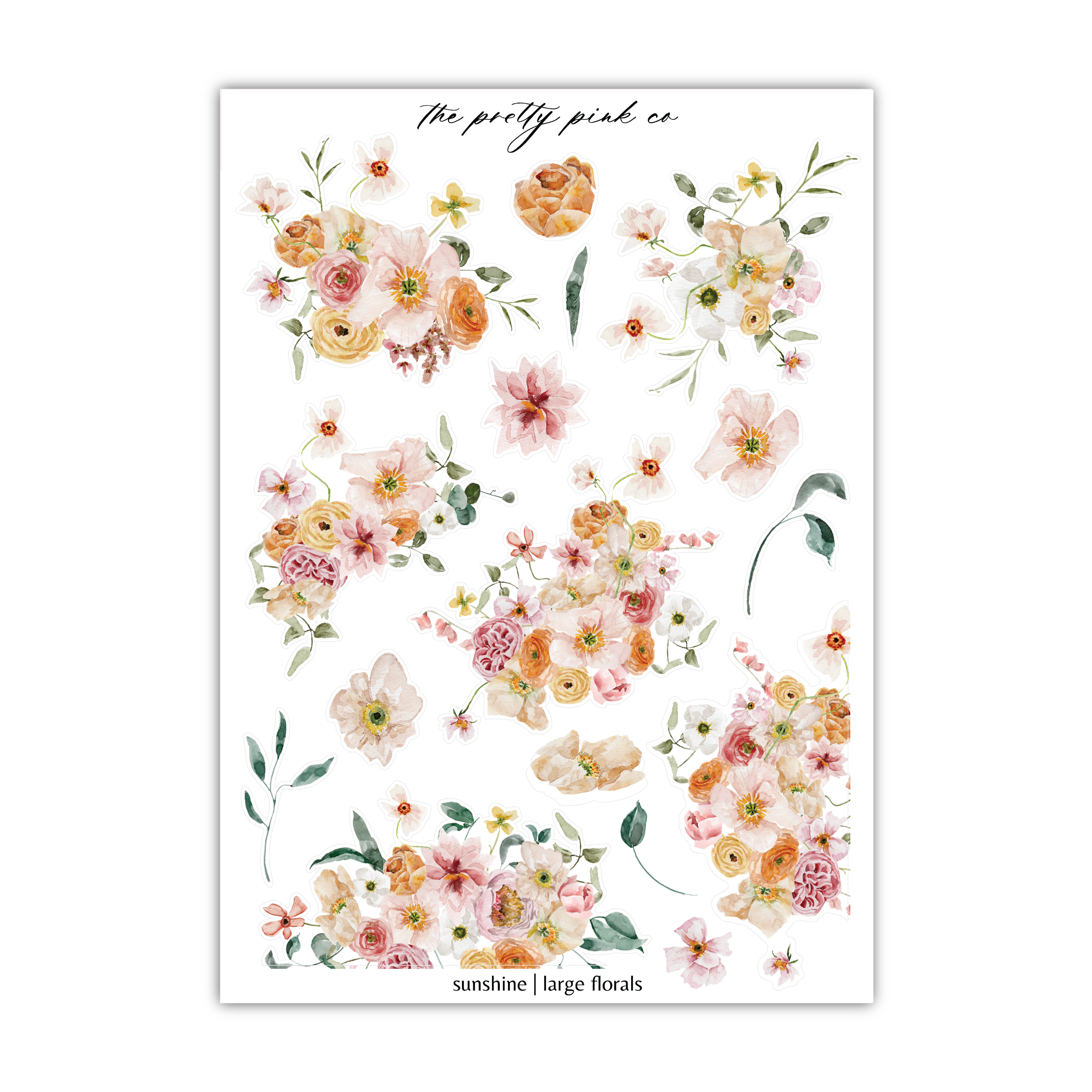 a sheet of stickers with flowers on it