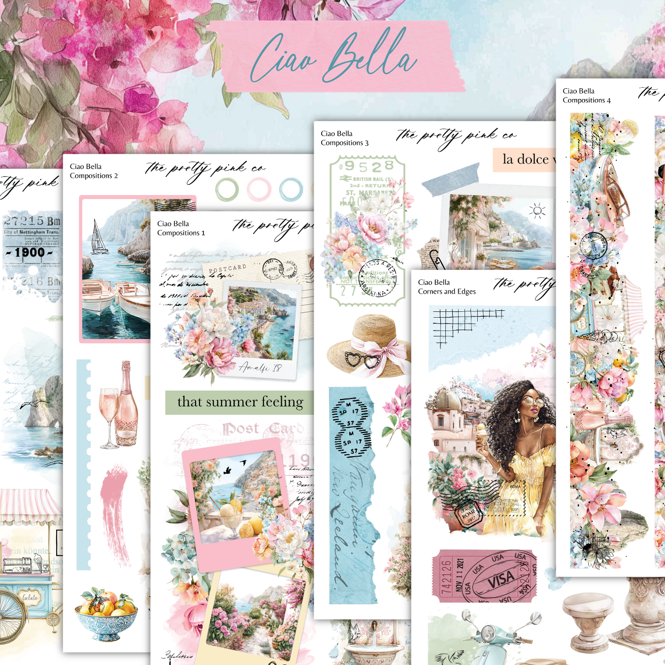 The image is a collage of various colorful and artistic elements, including floral designs, vintage postcards, and a woman in a yellow dress. The collage appears to be a collection of different images that have been combined to create a visually appealing and creative composition.