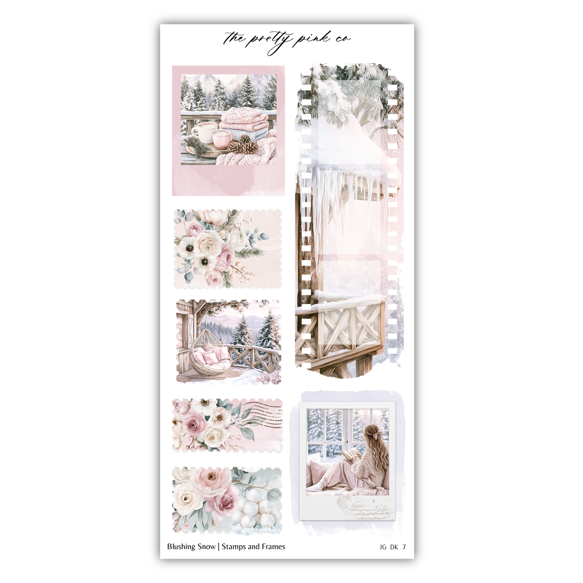 a collage of various winter-themed images, including a snowy landscape, a person sitting on a bench, and a snowy scene with a person sitting on a bench. The collage is organized into several frames, each depicting different aspects of the winter season.