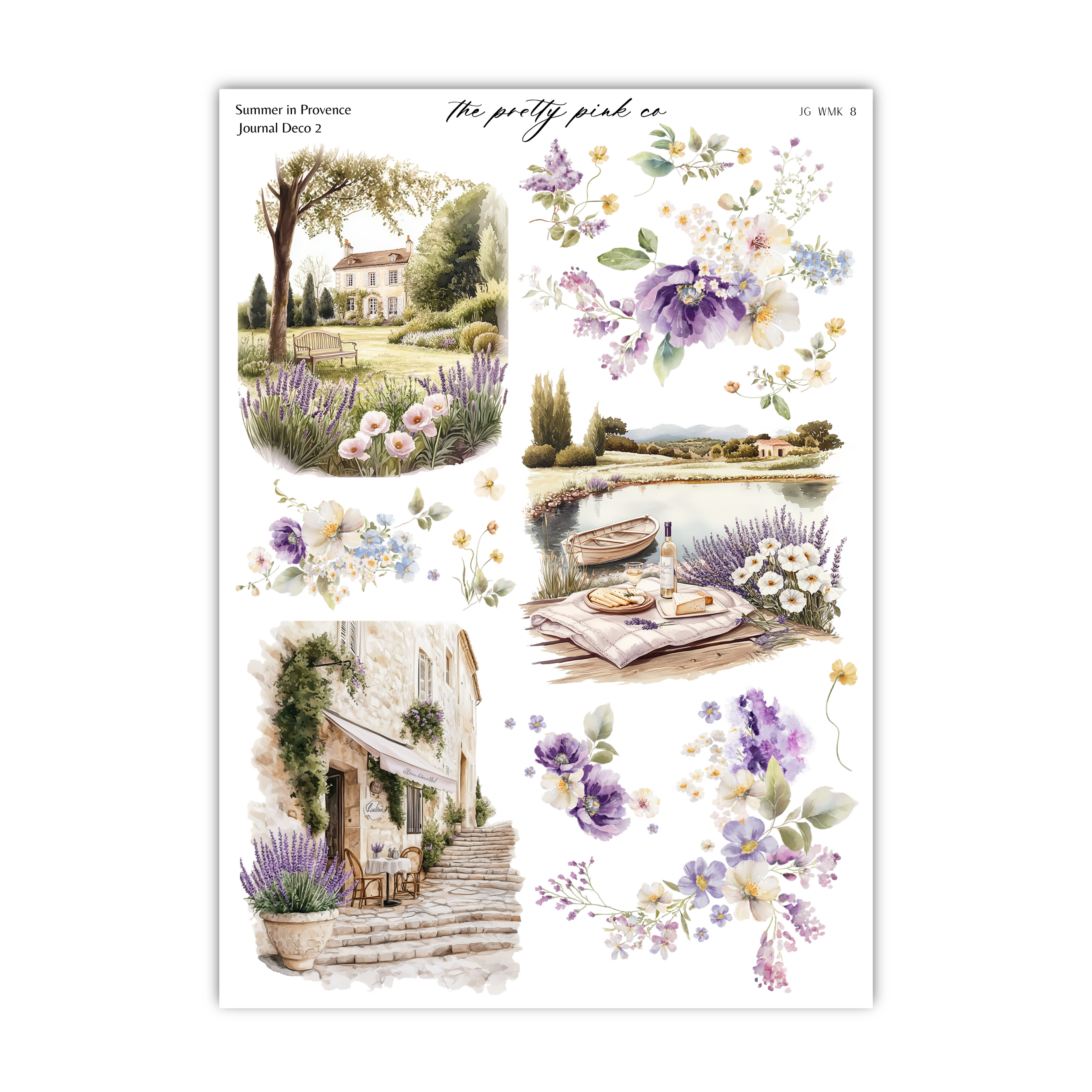 a sheet of stickers with flowers and a house
