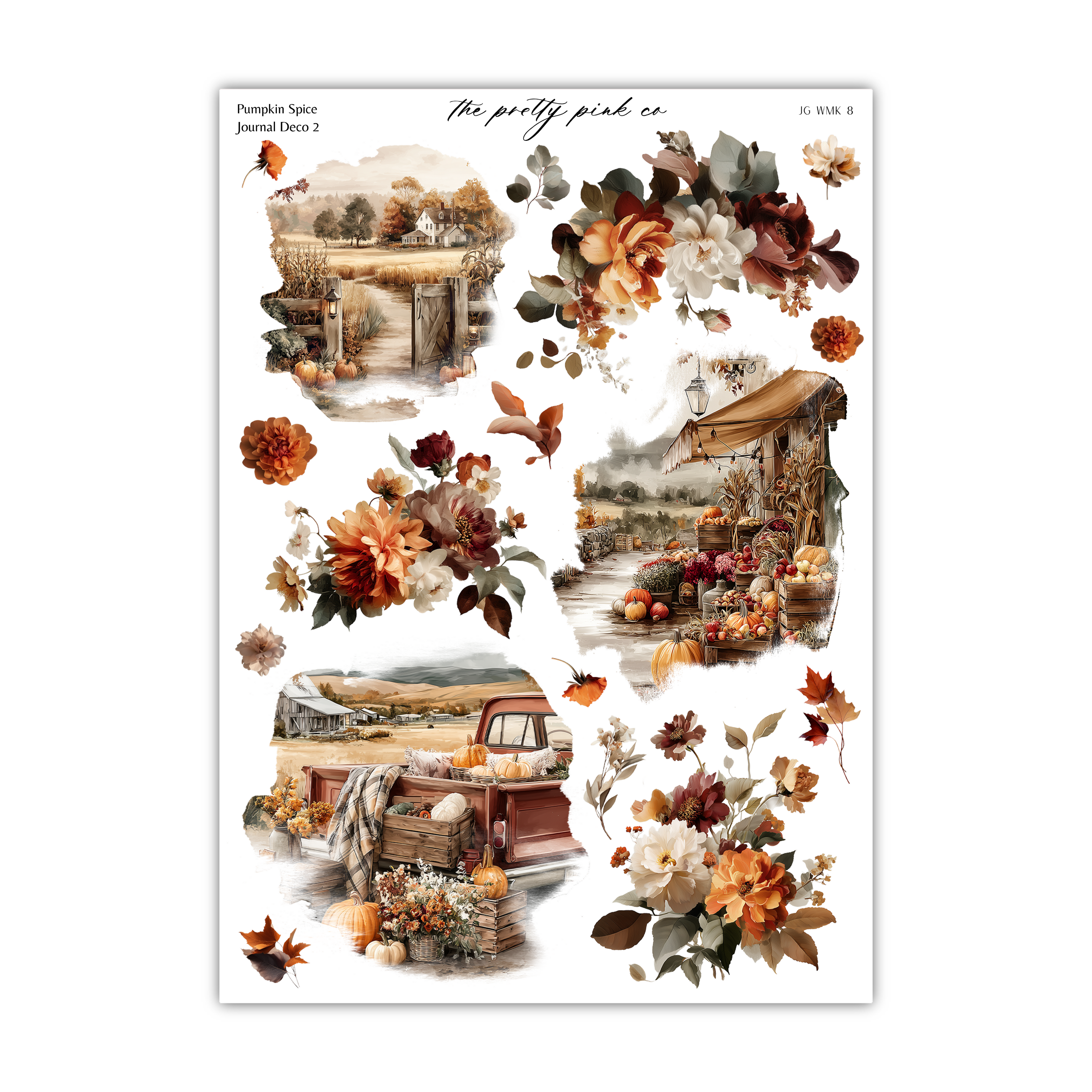 The image is a collage of various autumn-themed scenes, including a pumpkin patch, a farm, a market, and a fall landscape.