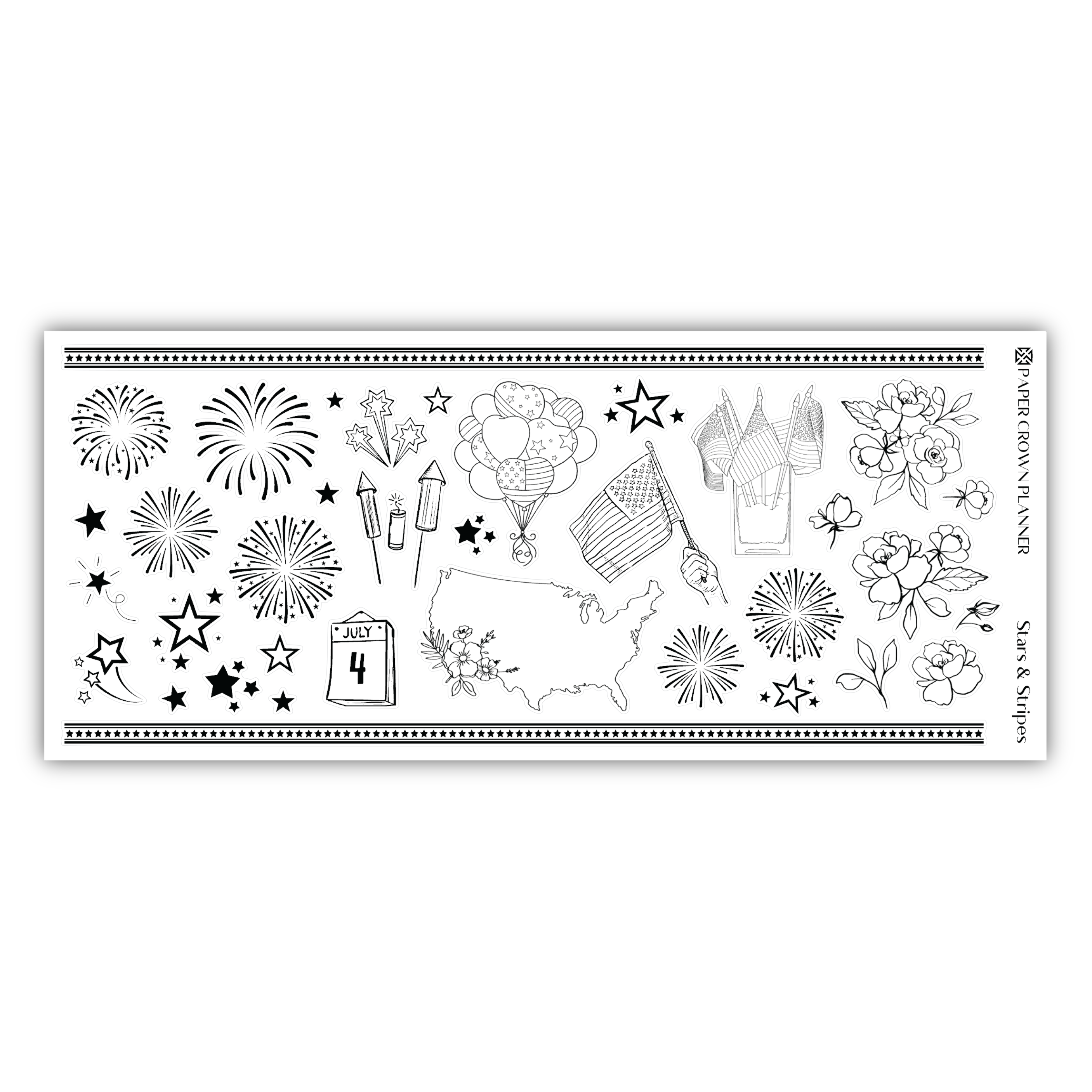 a black and white drawing of fireworks and stars