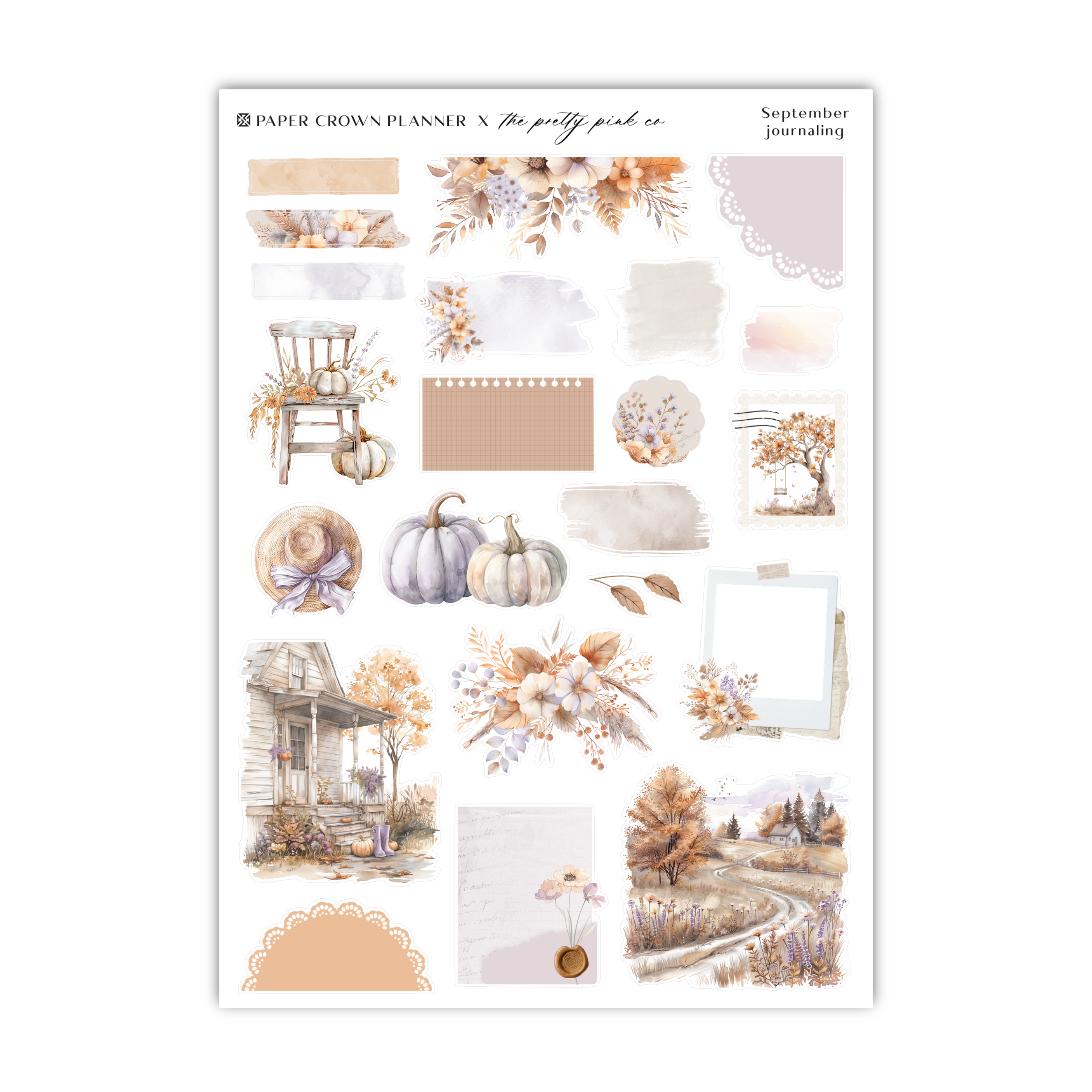 a sticker sheet with a picture of a chair and flowers