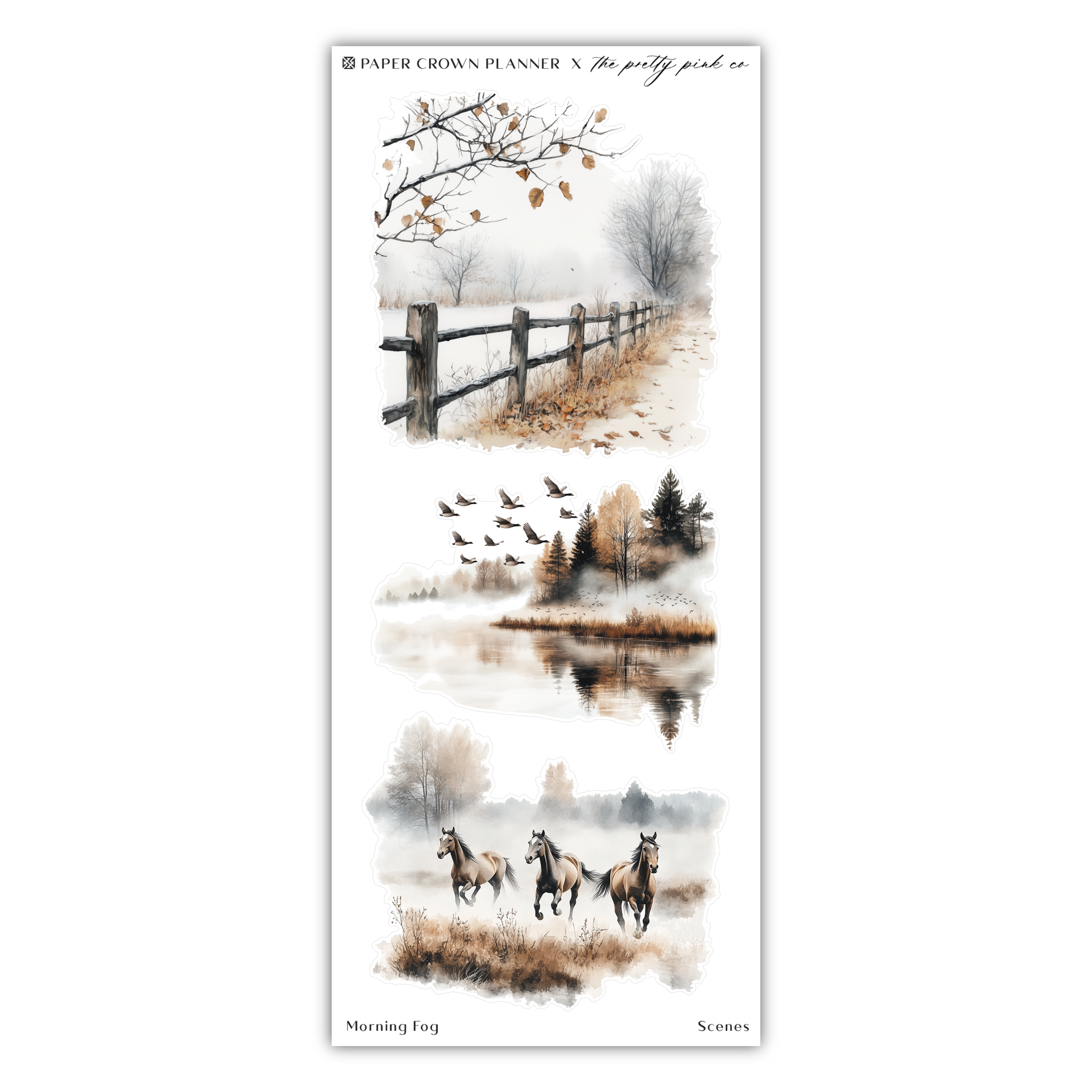 a watercolor painting of horses and a fence