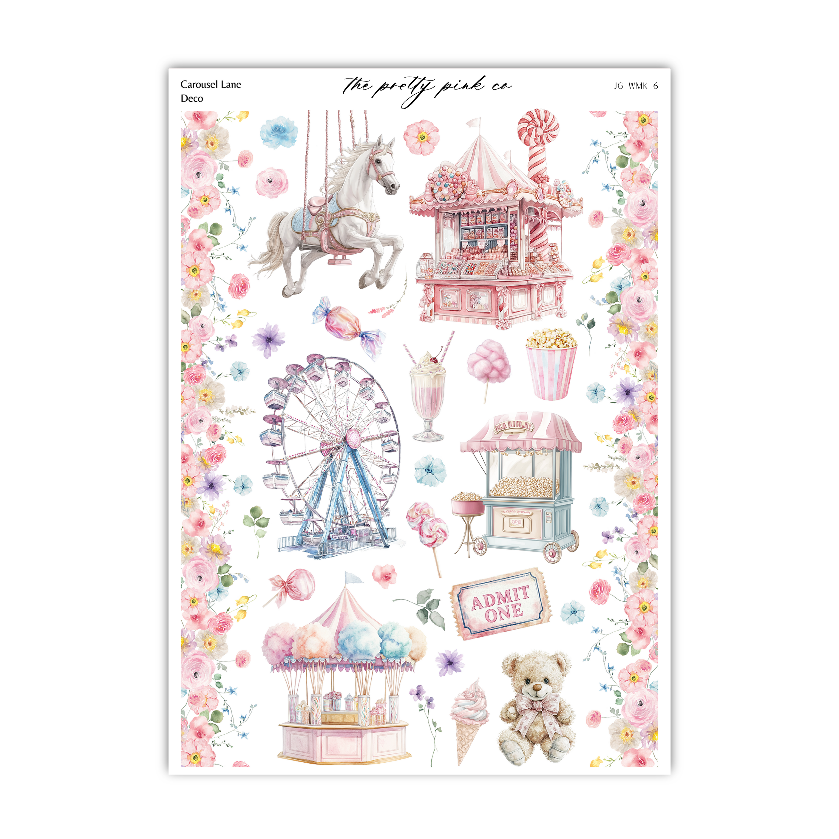 a poster with a carousel, ferris wheel, and other items