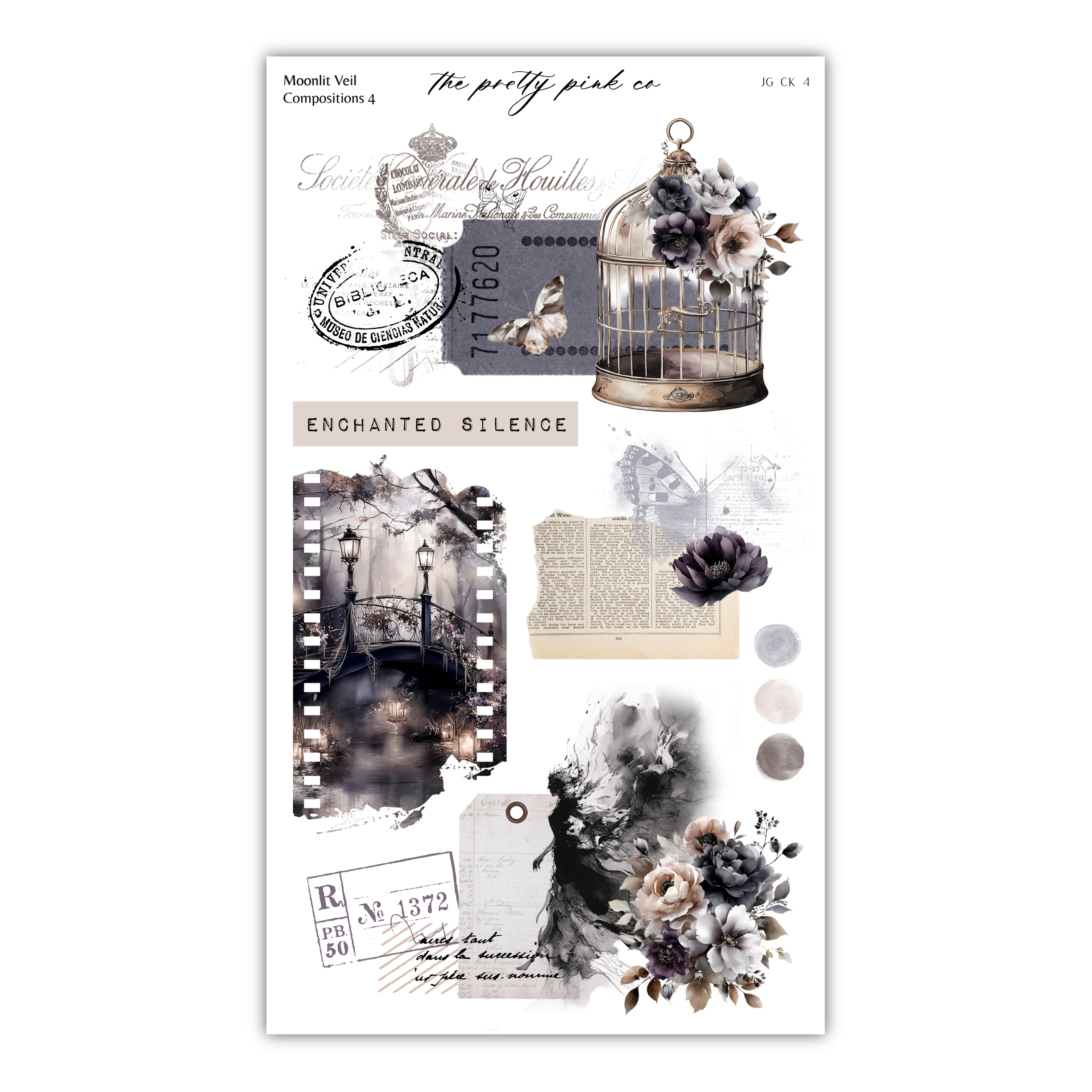The image is a collage of various artistic elements, including a birdcage, flowers, film strips, and other decorative motifs. The collage appears to be a creative and visually appealing composition, with a focus on the use of color, texture, and composition to create a harmonious and aesthetically pleasing visual experience.