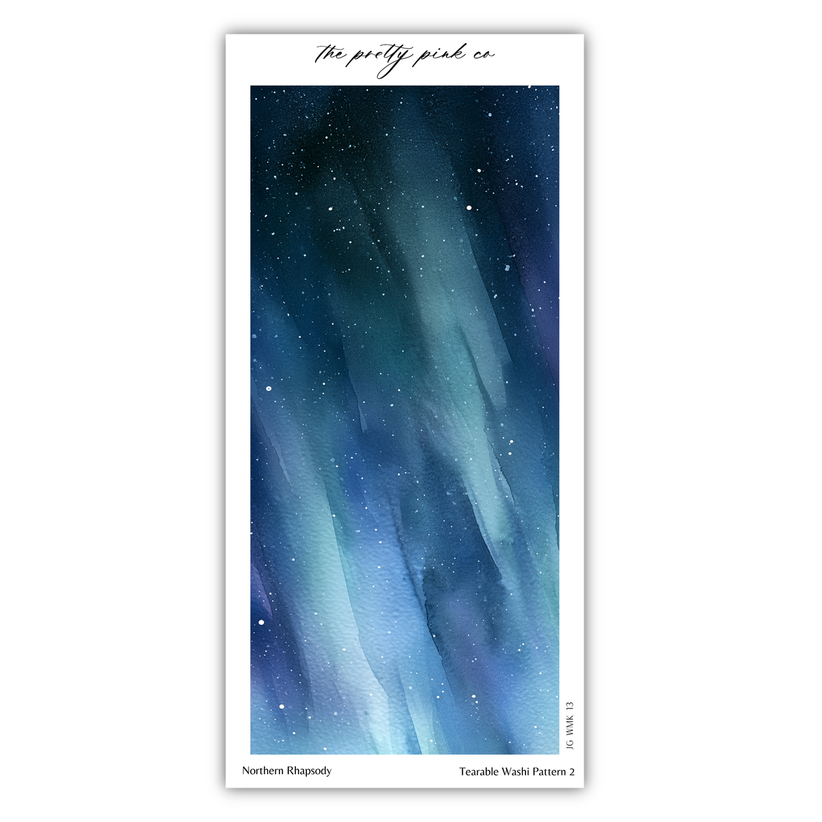 a night sky with a watercolor-like texture, featuring blue and white hues that resemble stars and clouds.