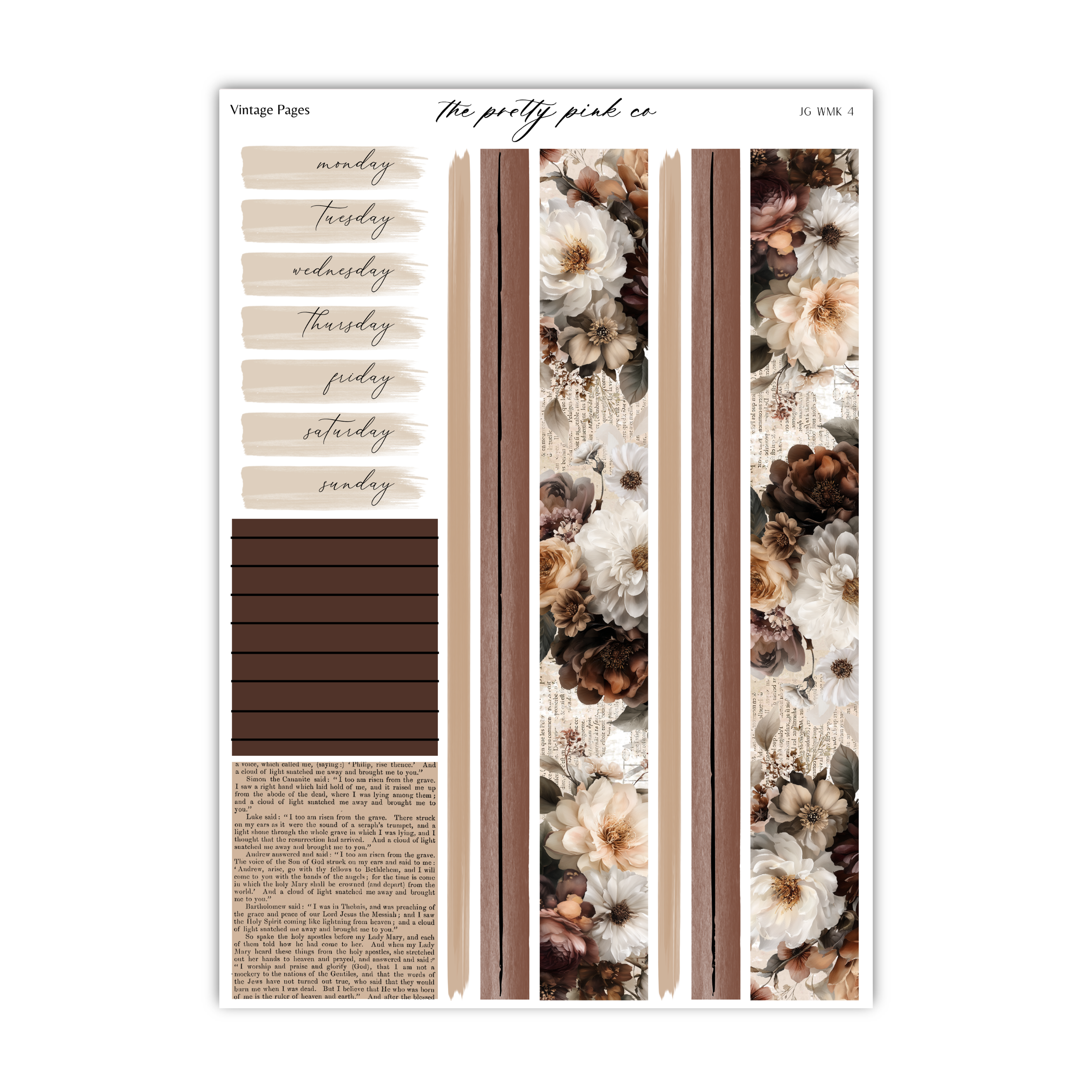 The image is a collage of various elements, including a floral pattern, a wooden panel, and text. The collage appears to be a vintage-style page with a focus on floral and wooden elements.