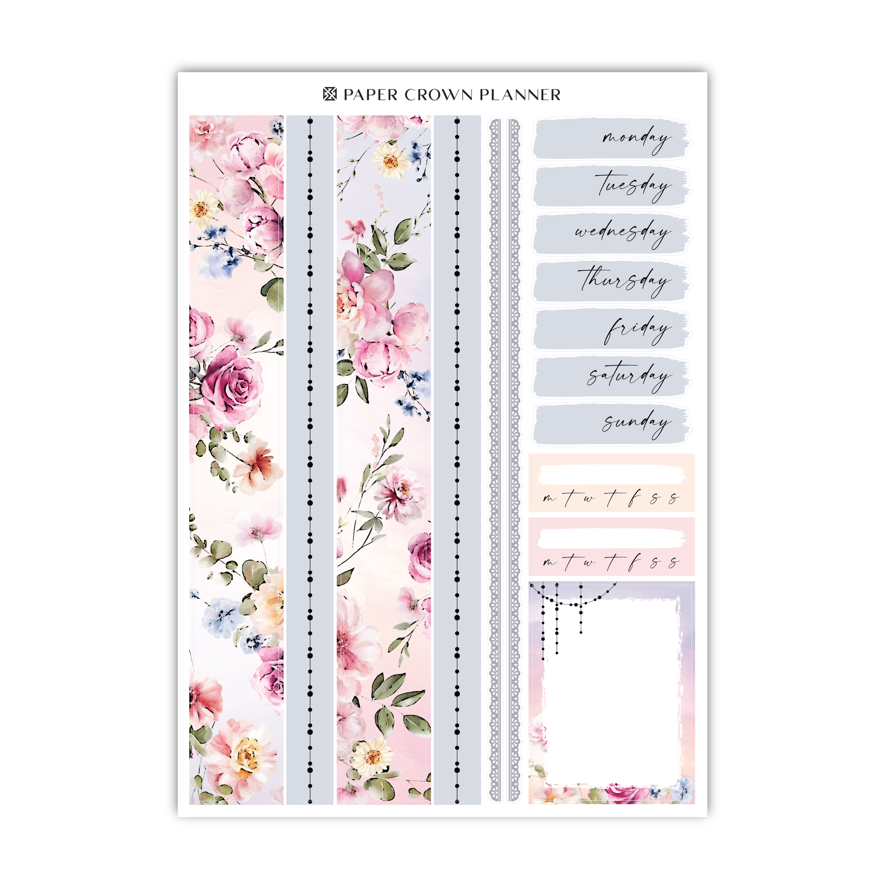a planner sticker with flowers and stripes