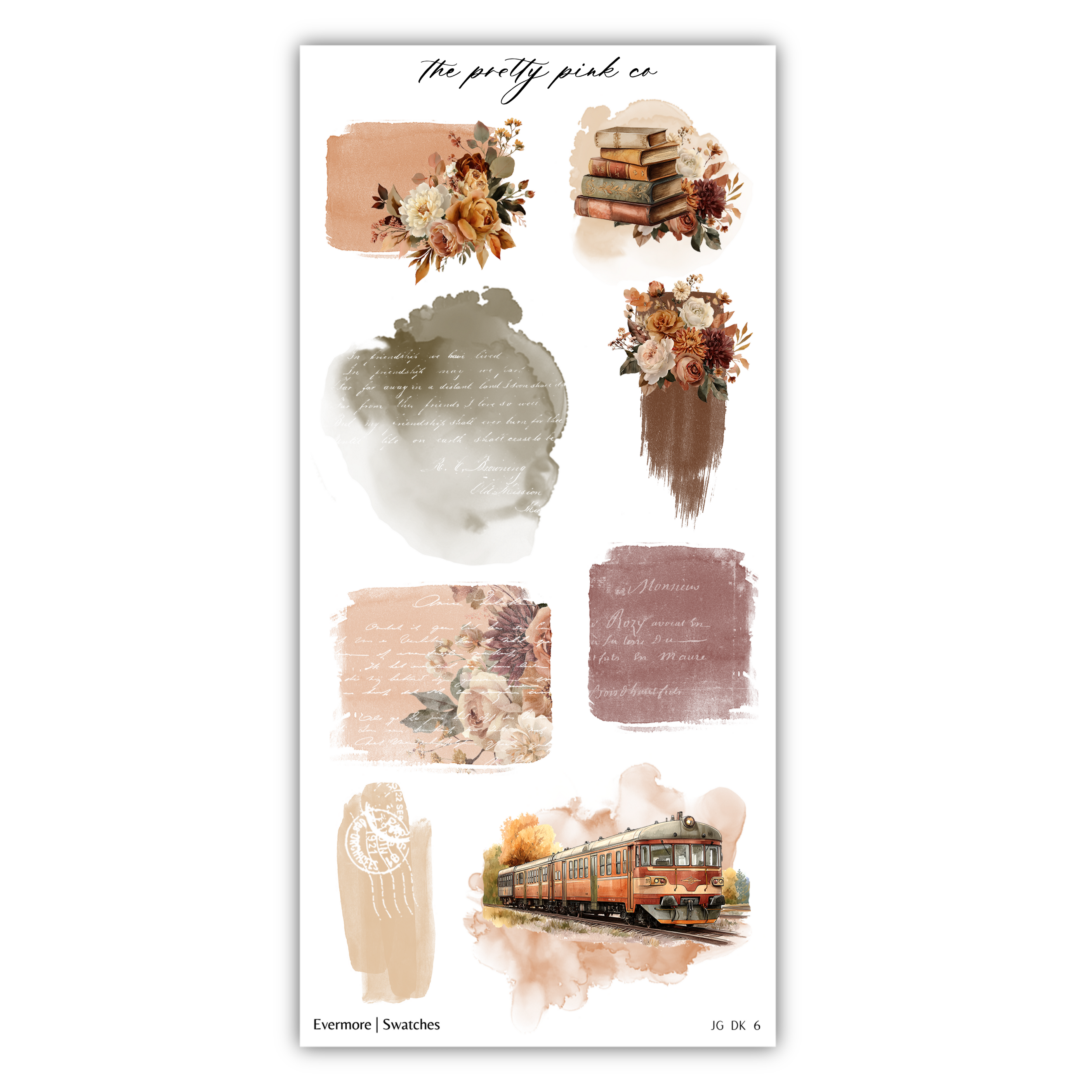 various artistic elements, including floral designs, a train, and text. The text appears to be a description or caption for the images, but it is not possible to provide a detailed analysis of each element without more specific information. The image is a collage of multiple images, and the phrase "The image depicts" is not applicable to this context.