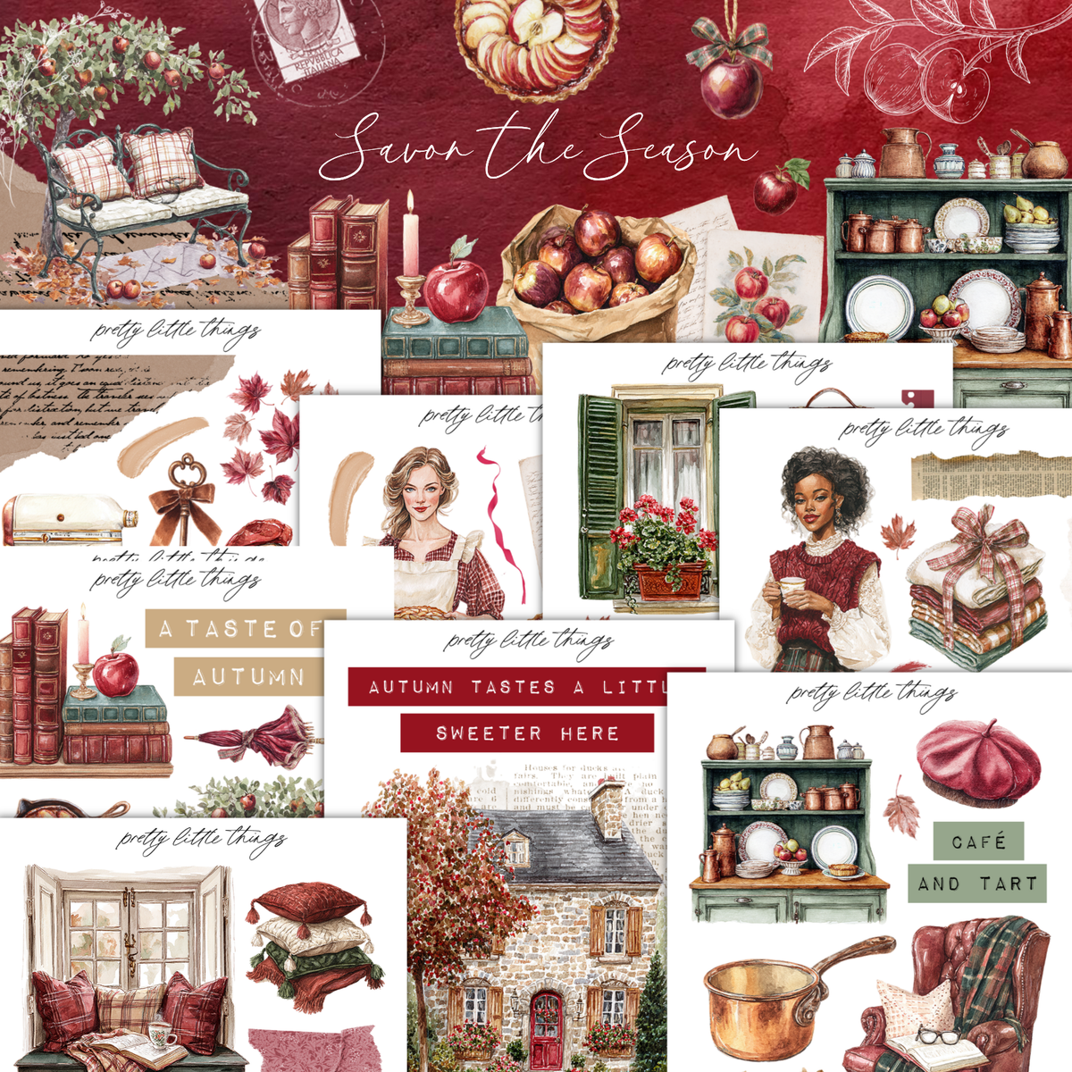a collage of christmas images with a red background