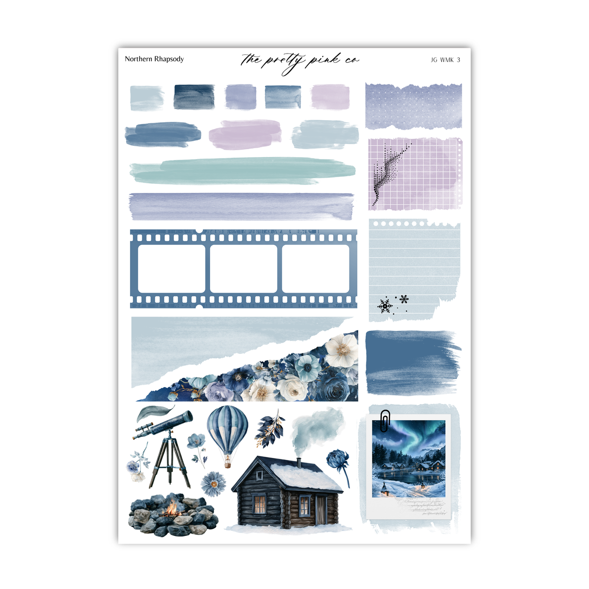 The image is a collage of various artistic elements, including a film strip, a cabin, a hot air balloon, and a polar bear. The collage appears to be a collection of different artistic styles and subjects, rather than a single image.