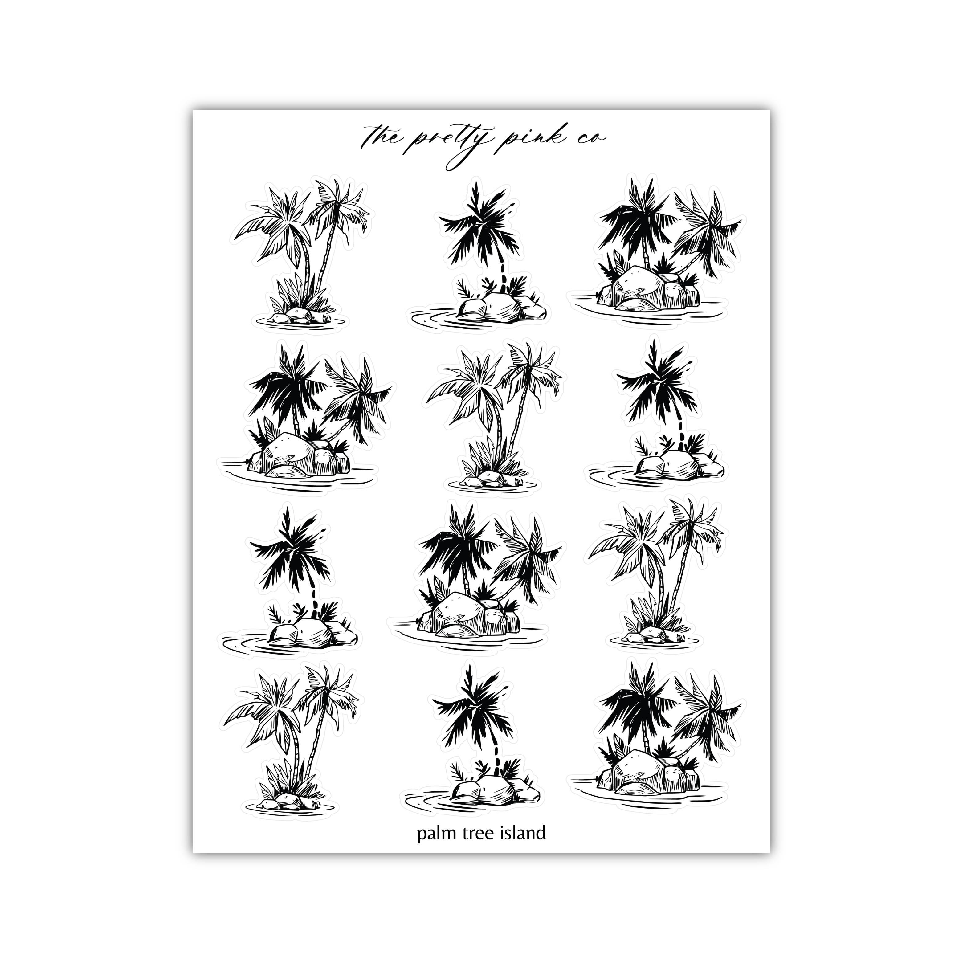 a black and white drawing of palm trees