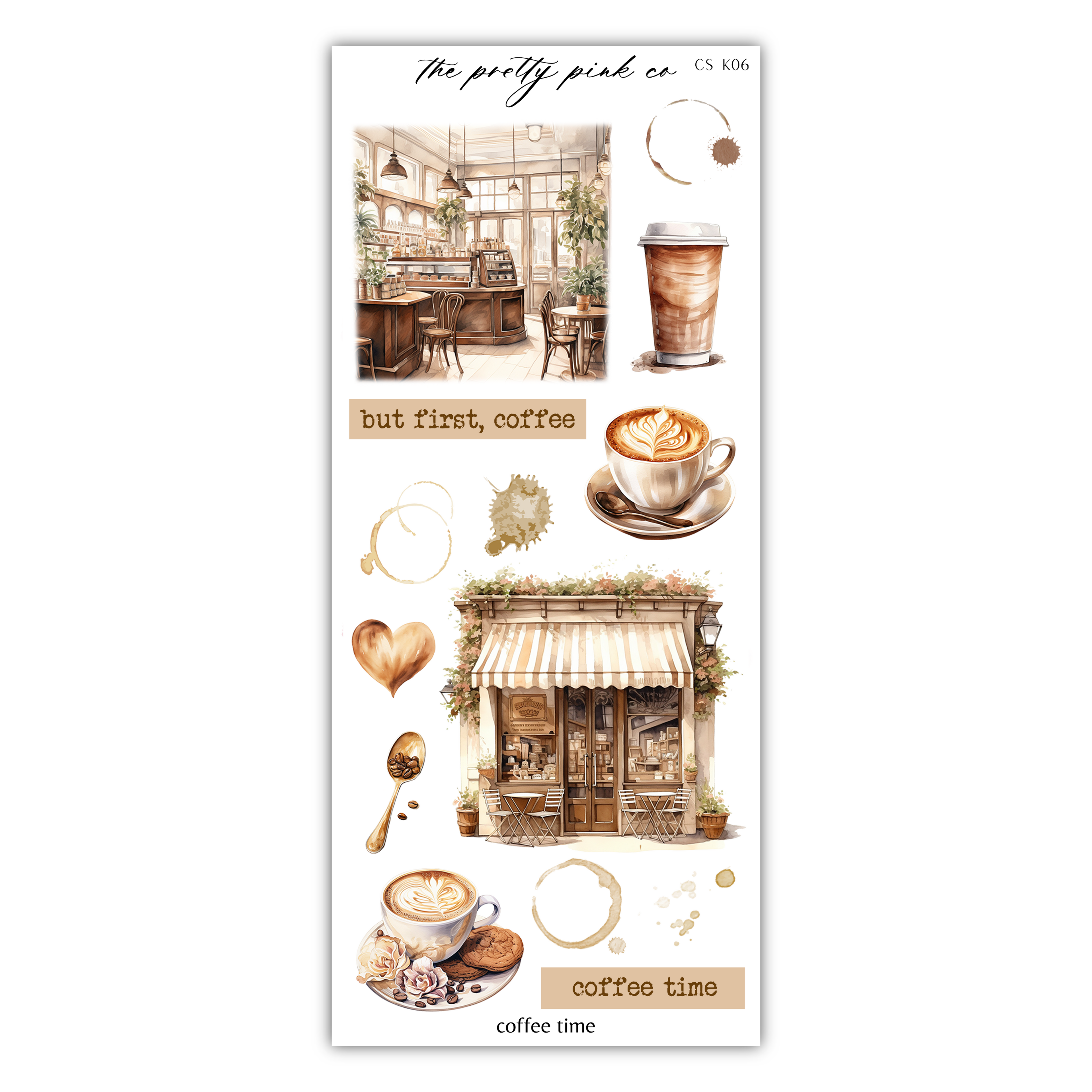 a sticker of coffee related items on a white background