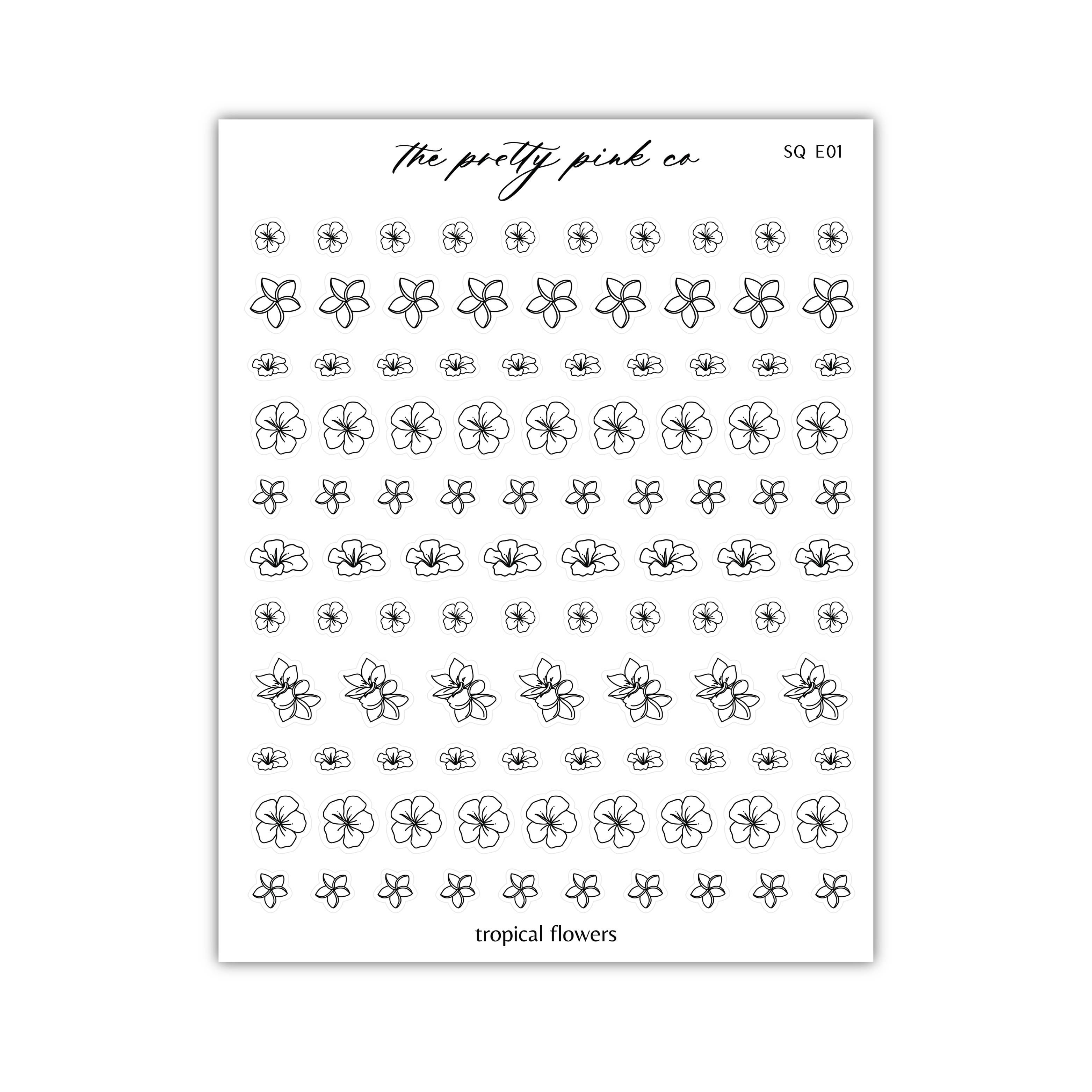 a sheet of stickers with flowers on it