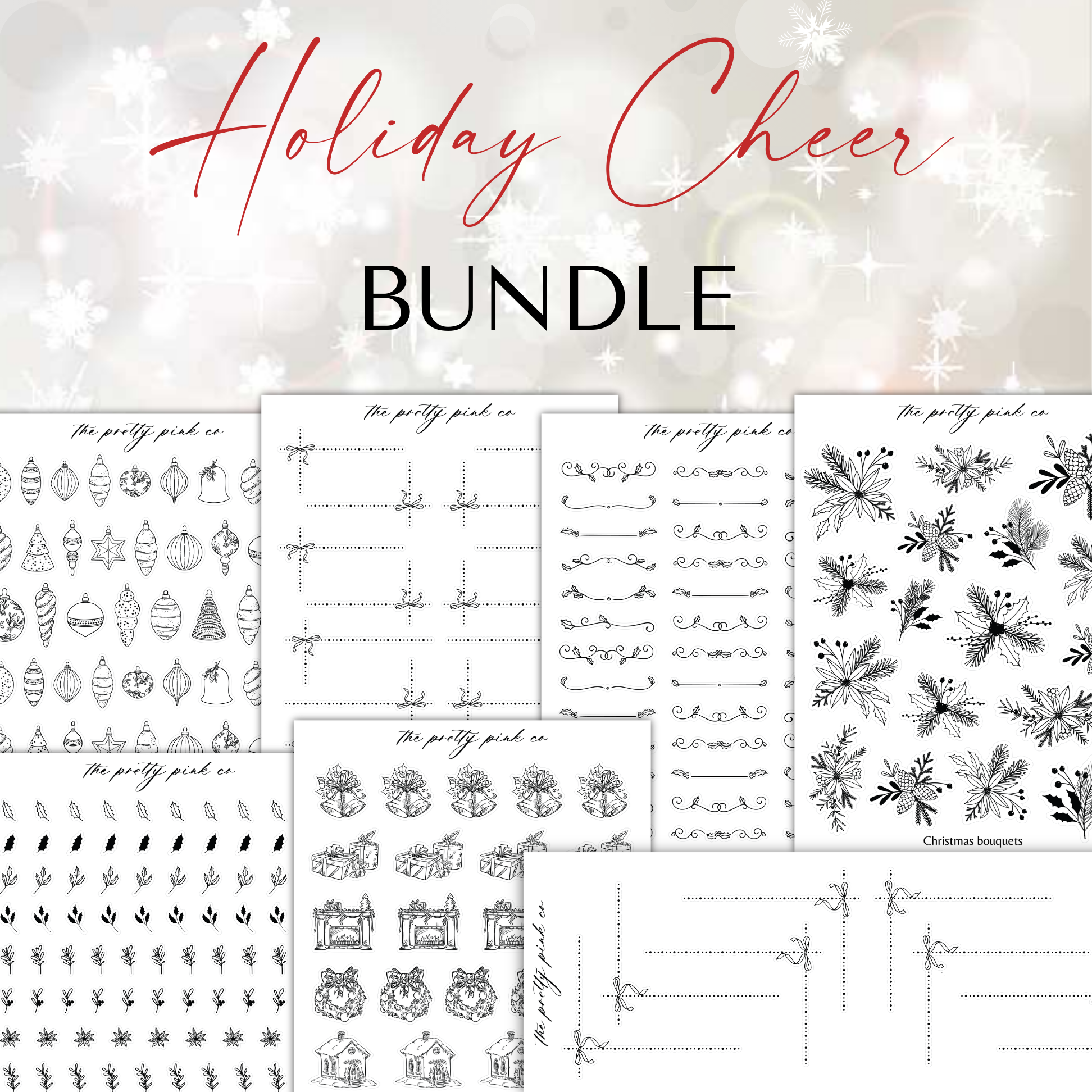 the holiday cheer bundle includes a variety of hand drawn designs